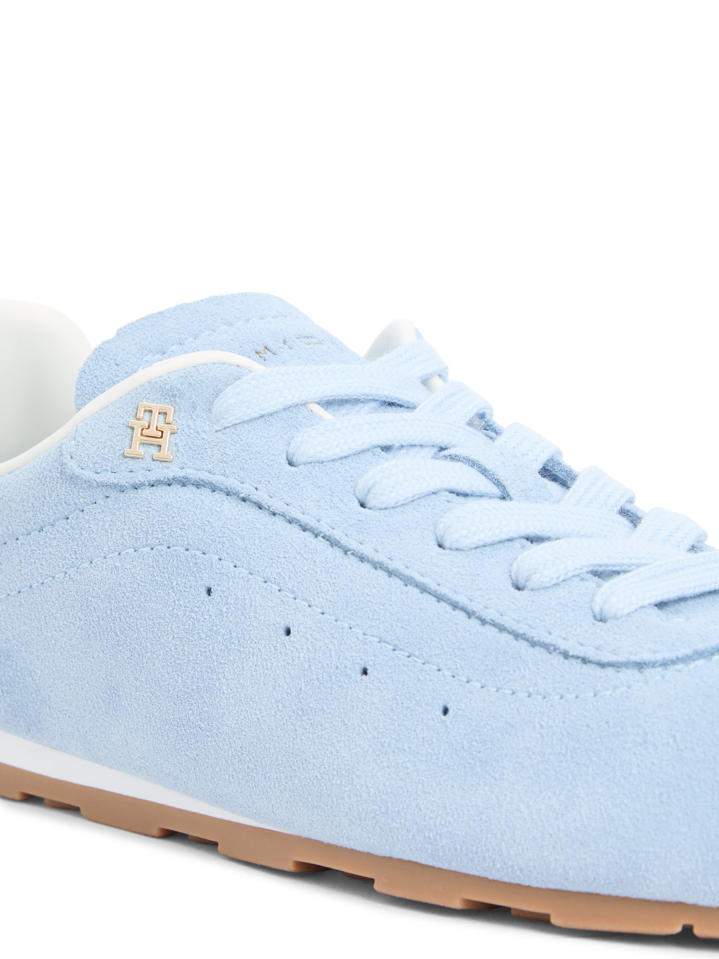 Tommy Hilfiger TH BELLA LOW RUNNER SUEDE Sneaker Halbschuh, Schnürer, Freizeitschuh mit kontrastfarbenem Fersenbesatz