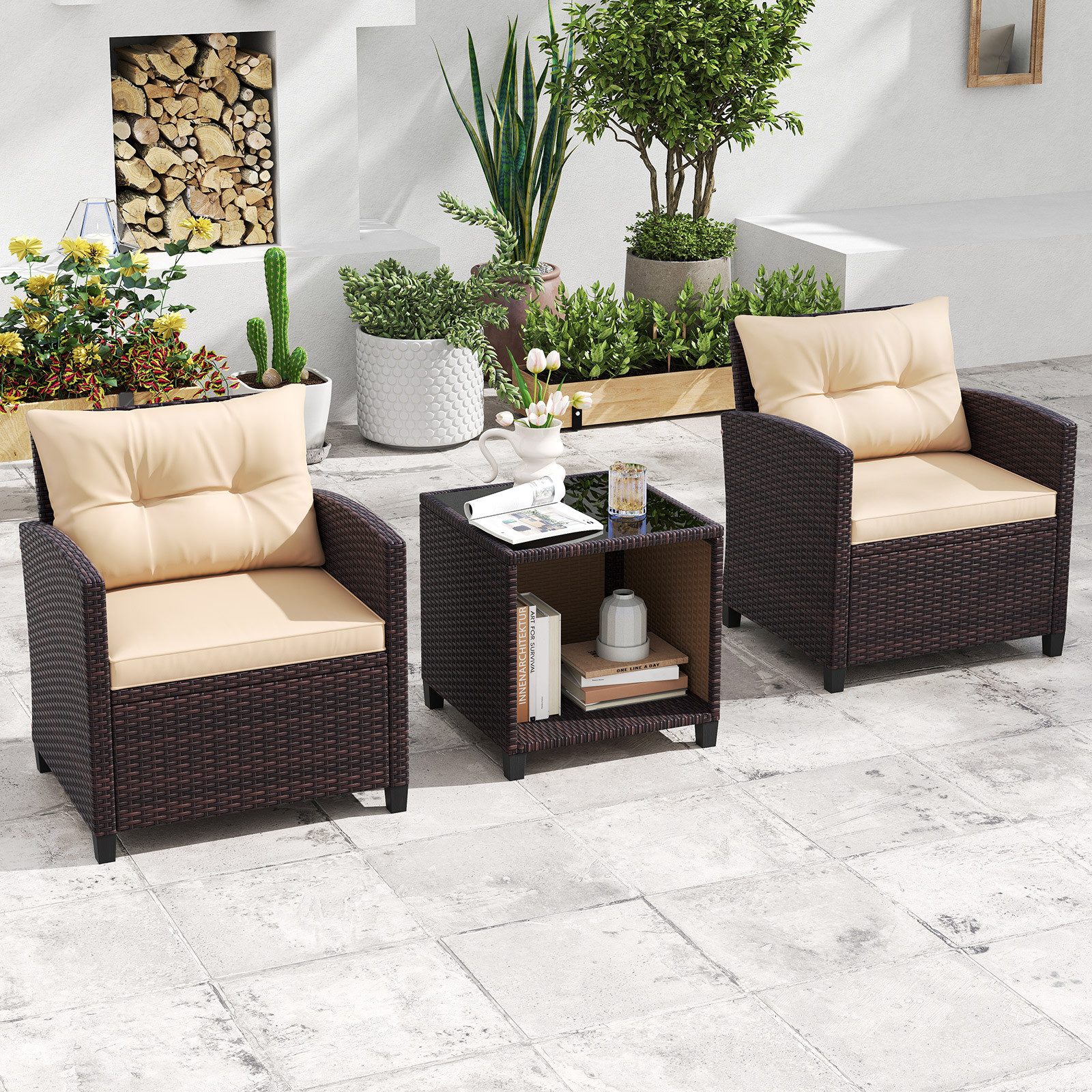 COSTWAY Balkonset, (3-tlg), Gartenmöbel Set, Rattan günstig online kaufen