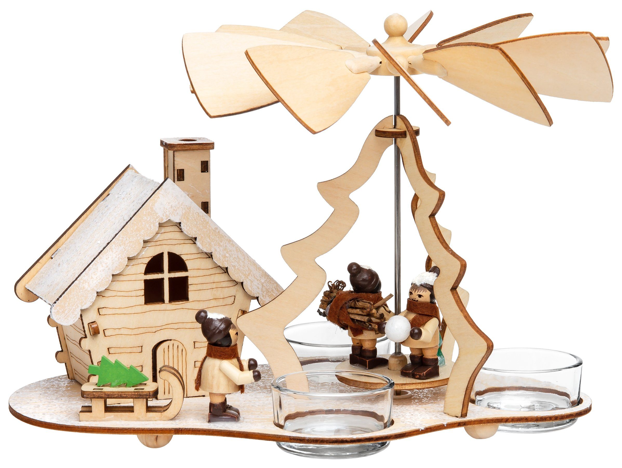 SIKORA Weihnachtspyramide 2-in-1 Räucherhaus Teelichtpyramide Deko Holz Pyramide - P30-2