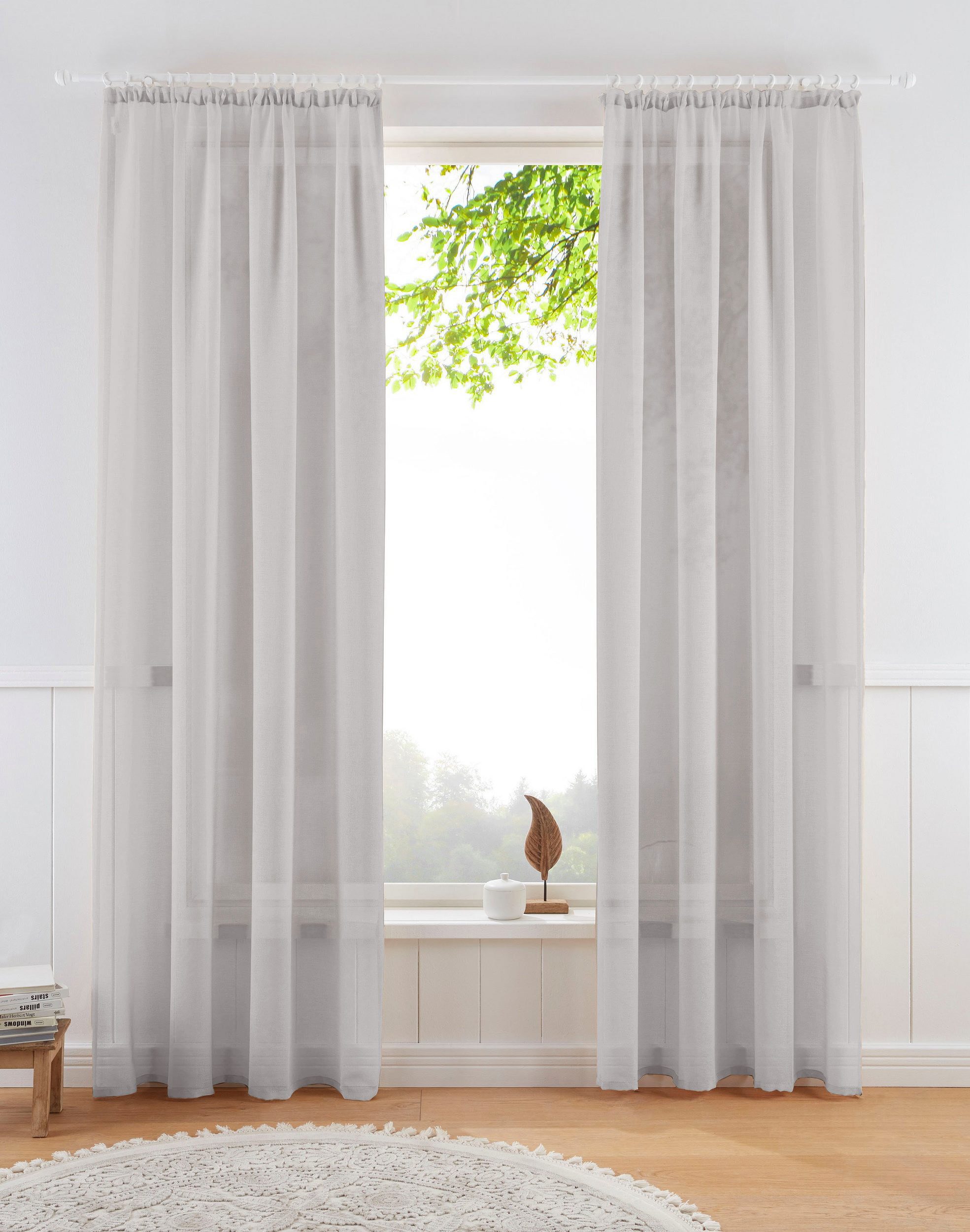 OTTO home Gardine TENDER (1 St), Kräuselband, halbtransparent, Leinen Optik mit Struktur, monochrom, Bestseller