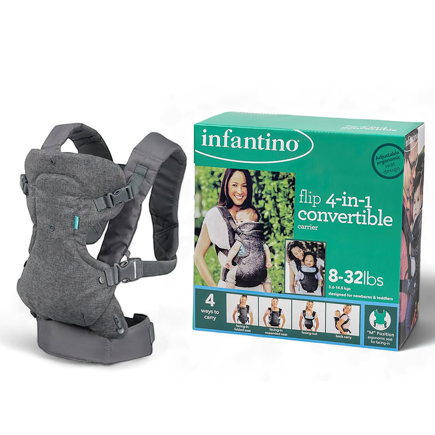 HEYHIPPO Babytrage Ergonomische Babytrage mit mehreren Sitzpositionen für Neugeborene (Leicht zu reinigende, bequeme, verstellbare Babytrage in Grau), Verstellbare Babytrage für Babys – bequem & sicher in drei Positionen