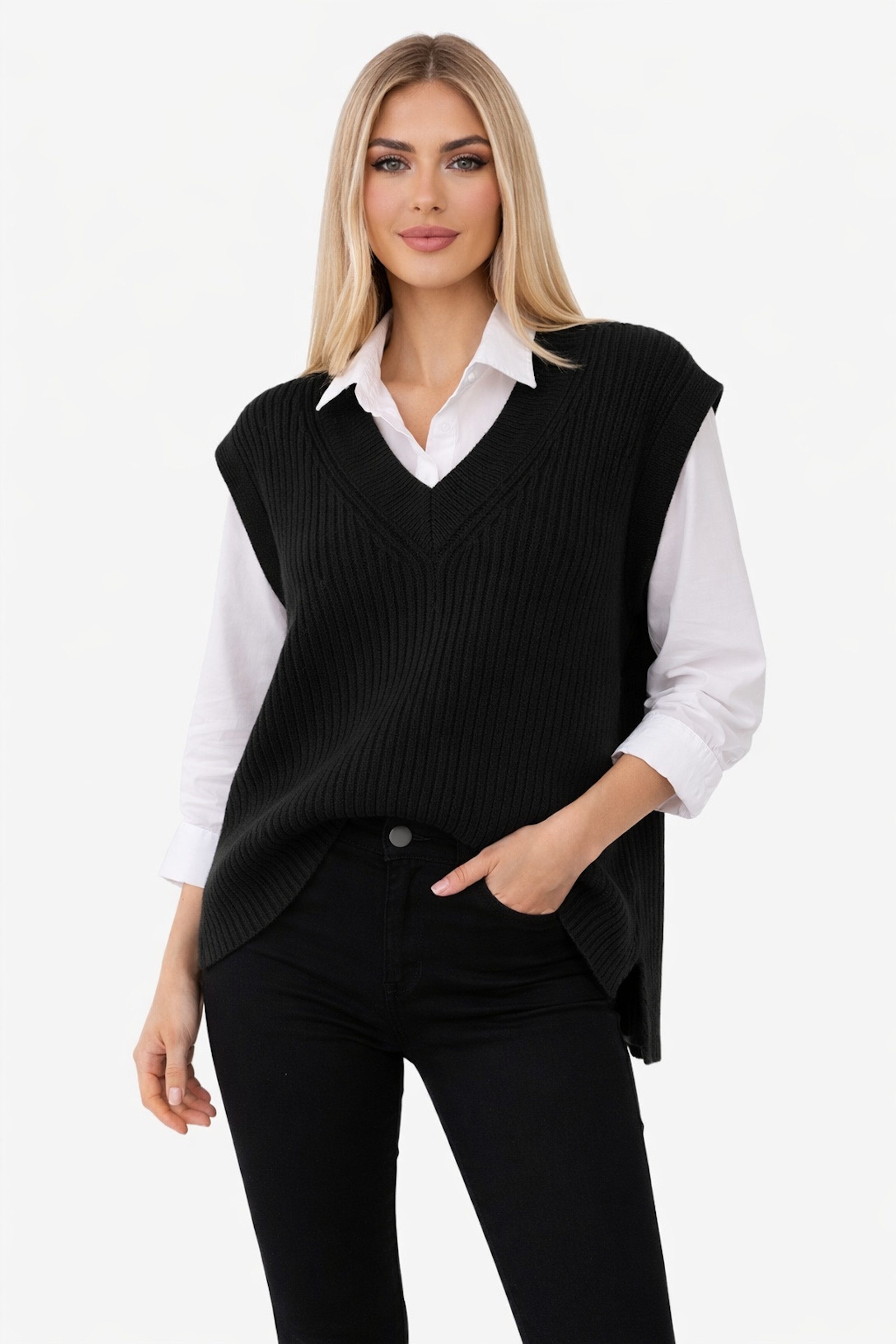 Worldclassca Pullunder WORLDCLASSCA Damen Strickpullunder mit Bluseneinsatz 2 in 1 Fashion Neue Kollektion - Stilvolle und gemütliche Strickmode für Damen