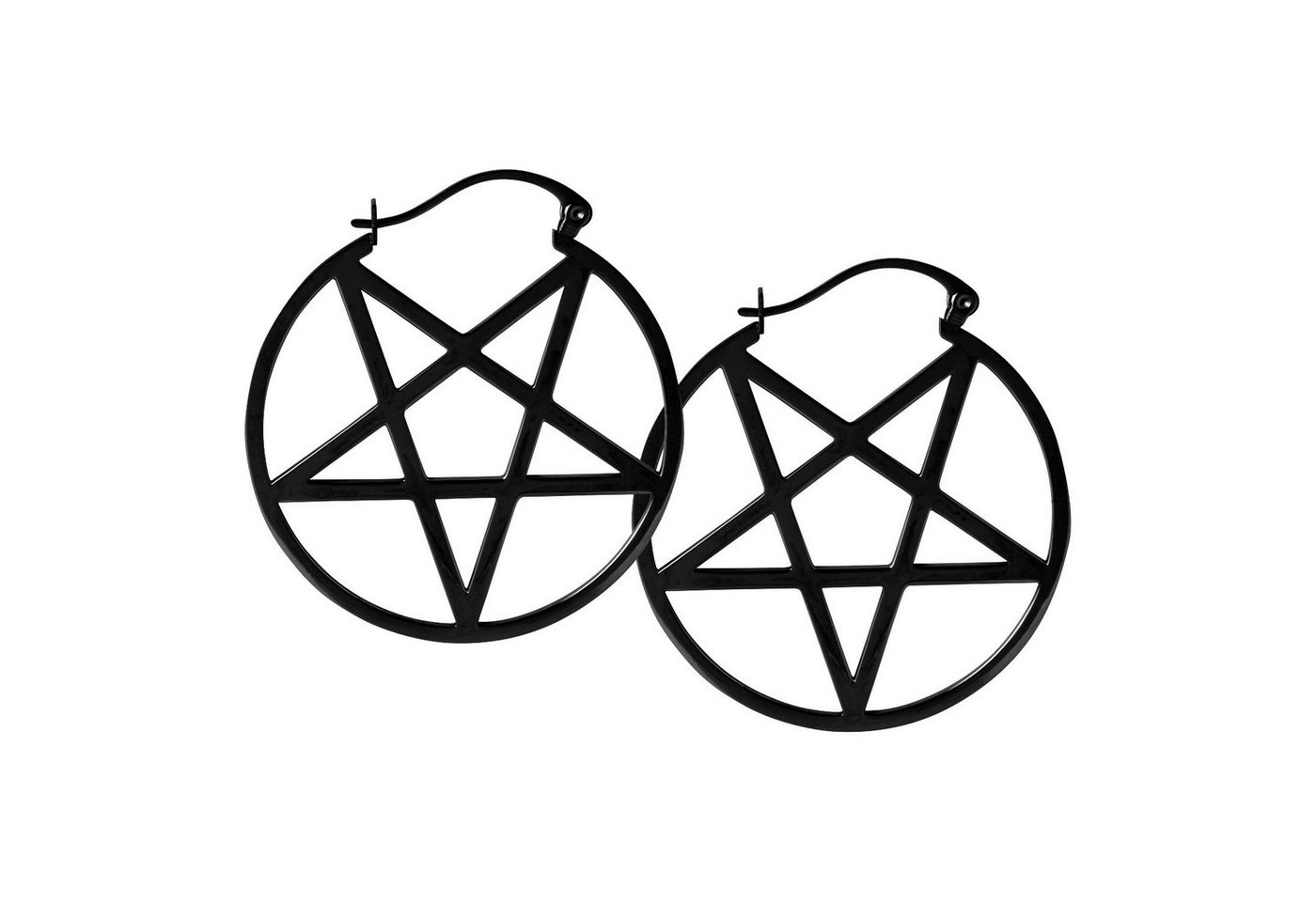 Wildcat Paar Ohrhänger Pentagram Hoops - Schwarz, Chirurgenstahl 316L - wasserfest, langlebig, hautverträglich