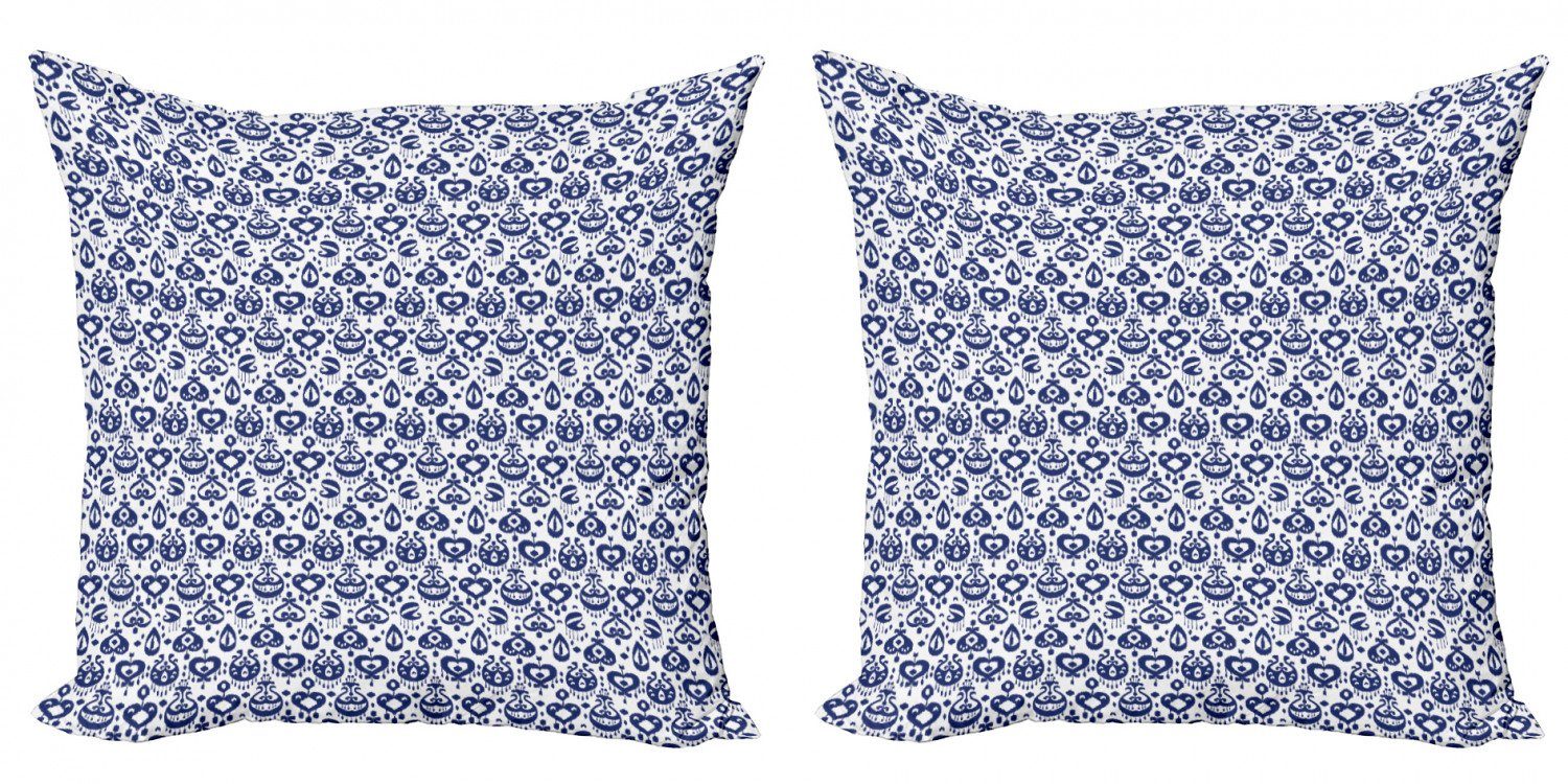 Kissenbezüge Modern Accent Doppelseitiger Digitaldruck, Abakuhaus (2 Stück), Navy blau Vintage Ikat