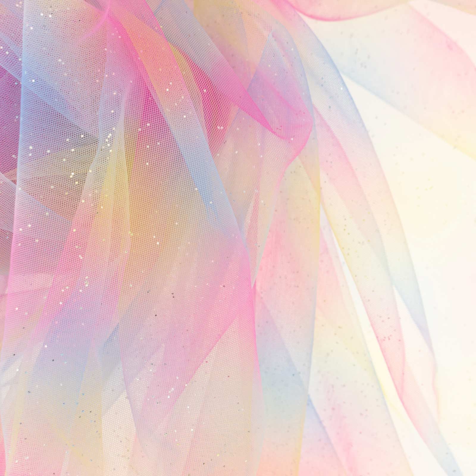 maDDma Stoff Soft-Tüll Regenbogen mit Glitzer Kostümstoff Feintüll ab 1x1,5 m, Regenbogen 4