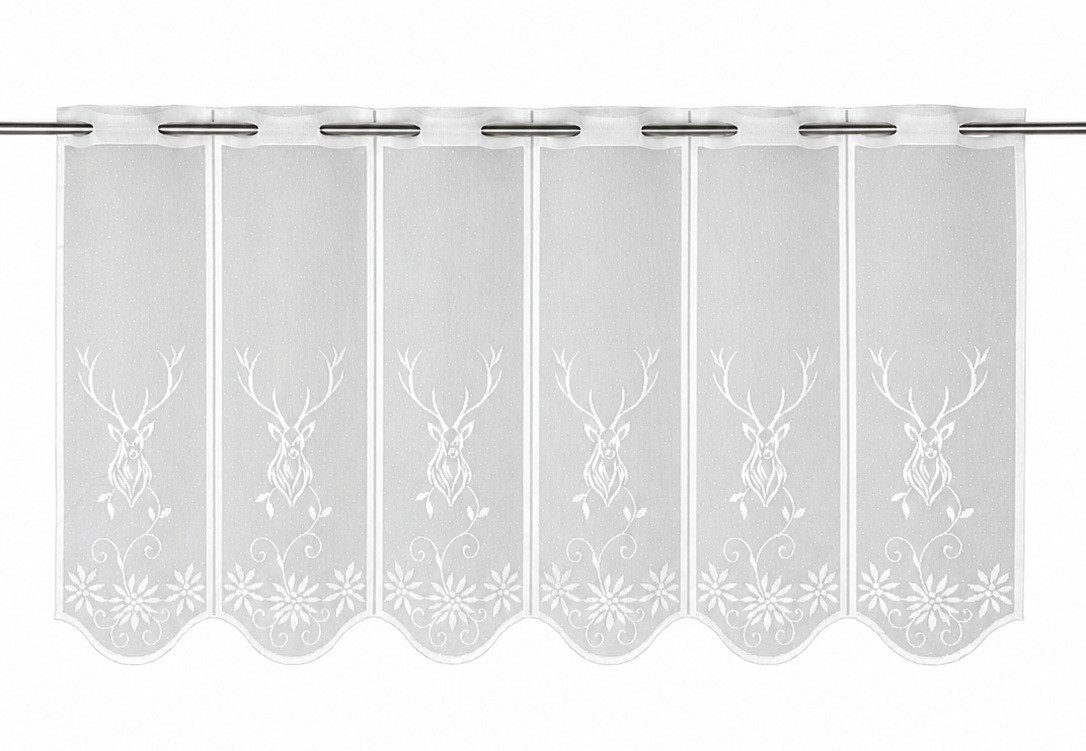 Clever-Kauf-24 Scheibengardine Scheibengardine Jacquard Hirsch weiß Höhe 45cm, Stangendurchzug, transparent