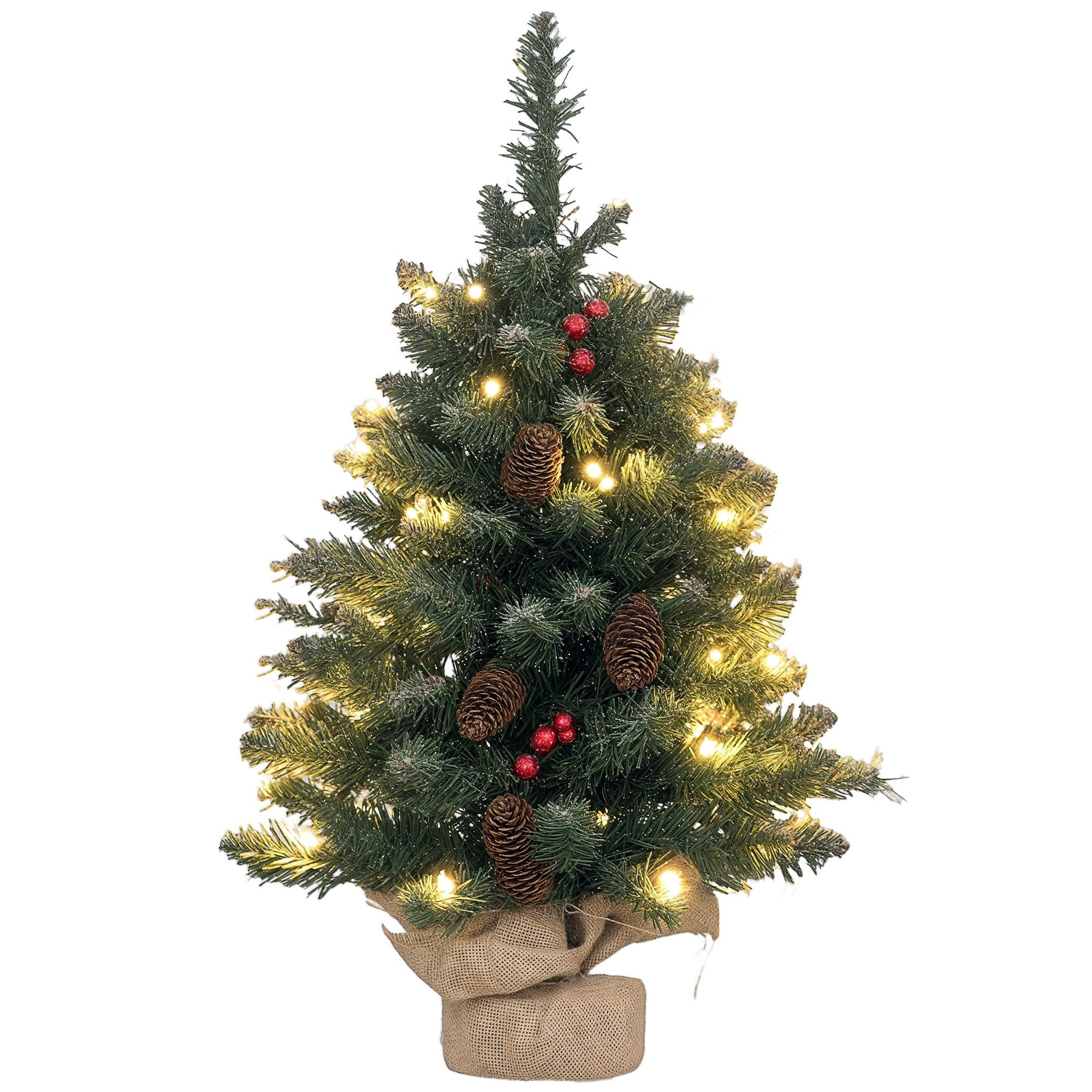 HOMCOM Künstlicher Weihnachtsbaum 0,6 m, 86 Astspitzen, mit 50 warmweißen LED, Künstlicher Baum, für Weihnachtsfest, Indoor, grün+weiß