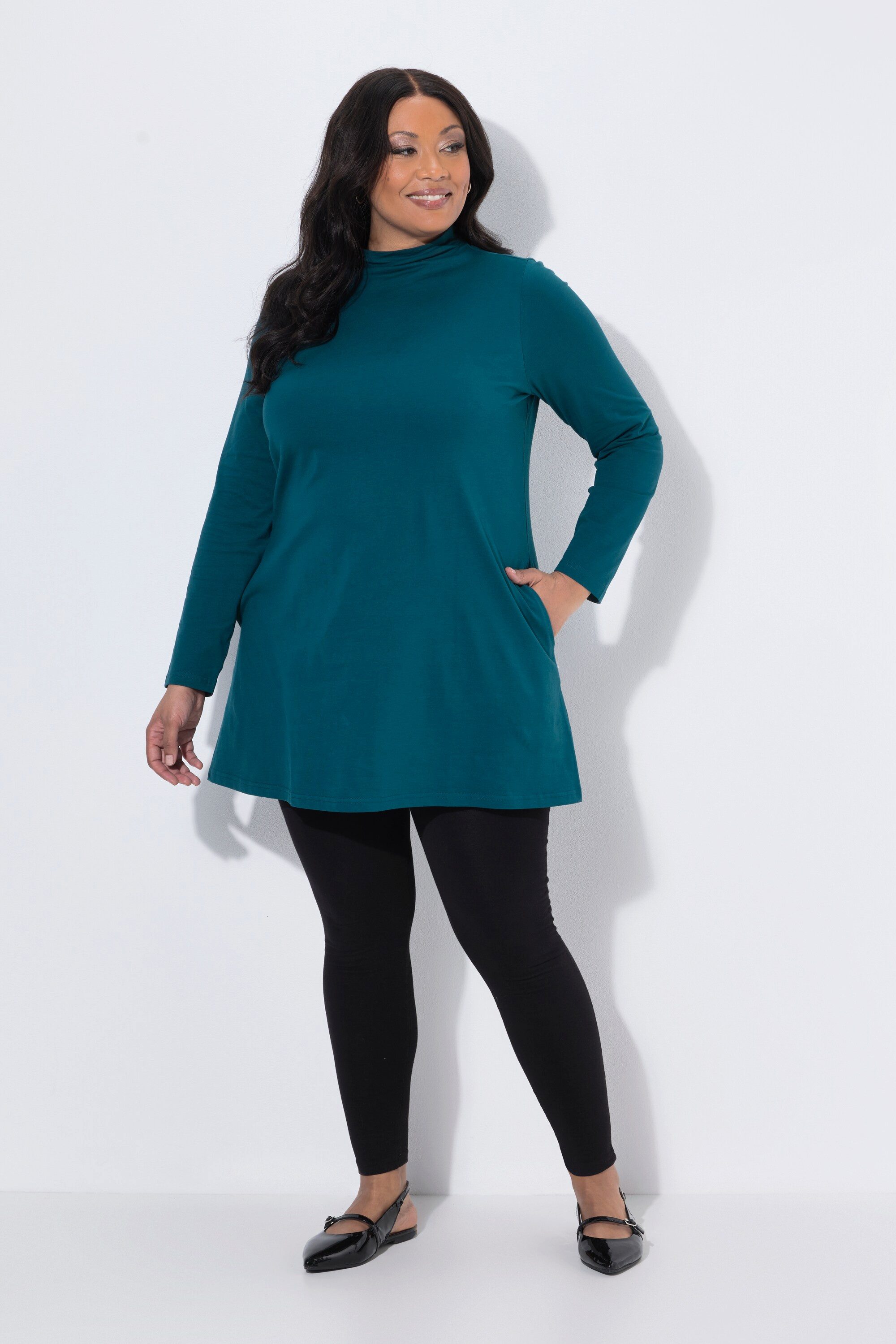 Ulla Popken Longshirt Longshirt A-Linie Stehkragen Langarm Taschen