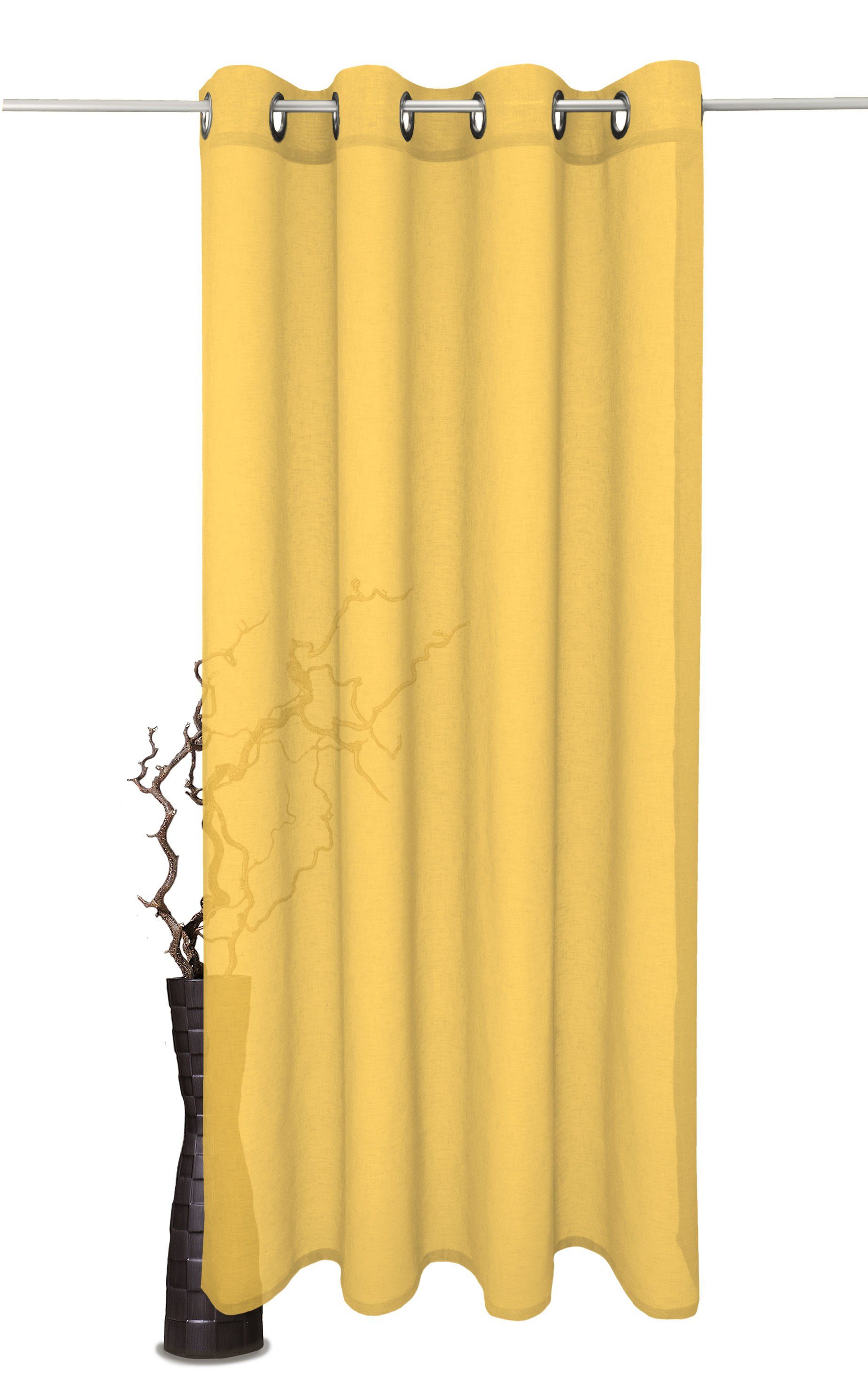 (1 Gardine in Leinenoptik Milla, St), Vorhang nach Maß gelb Ösen VHG,