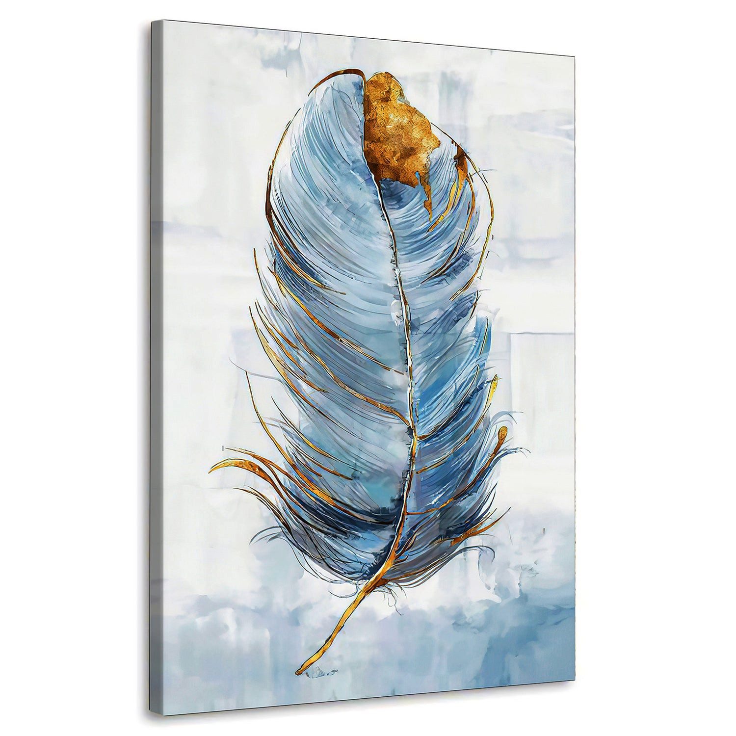 Artedinoi Leinwandbild Feder Blau Gold Abstrakt Leinwandbild Wandbild XL Deko Kunst, Feder in Blau