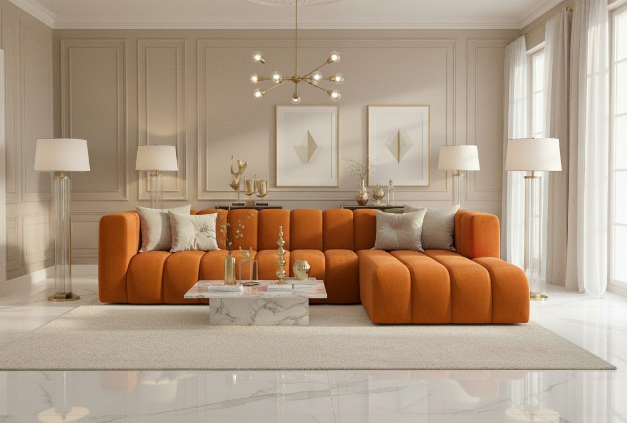 Kaiser Möbel Ecksofa Moderne aus Veloursstoff Salvador Grand L 318 cm, Ecksofa, Tiefe Sitzflächen,Premium-Velours Salvador,Design Soft-Cube