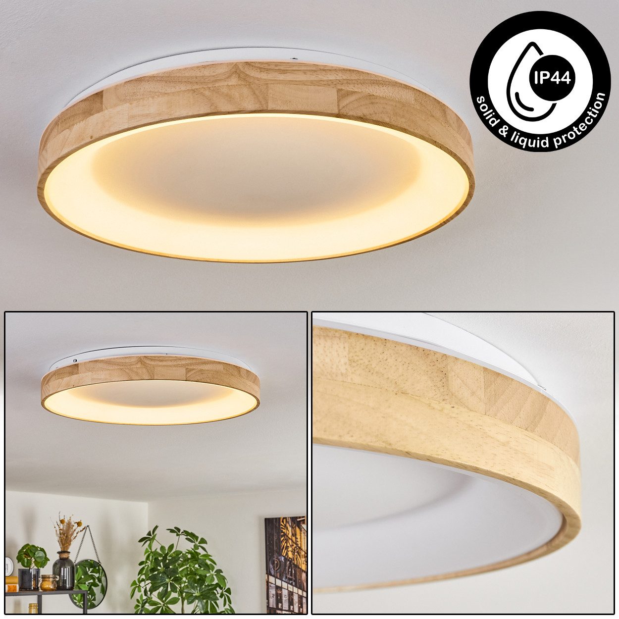 hofstein Deckenleuchte Deckenlampe aus Holz/Metall/Kunststoff in Natur/farbenWeiß, LED wechselbar, 3000 Kelvin, im skandinavisch/modernen Design mit rundem Schirm (40cm), 1-flammig