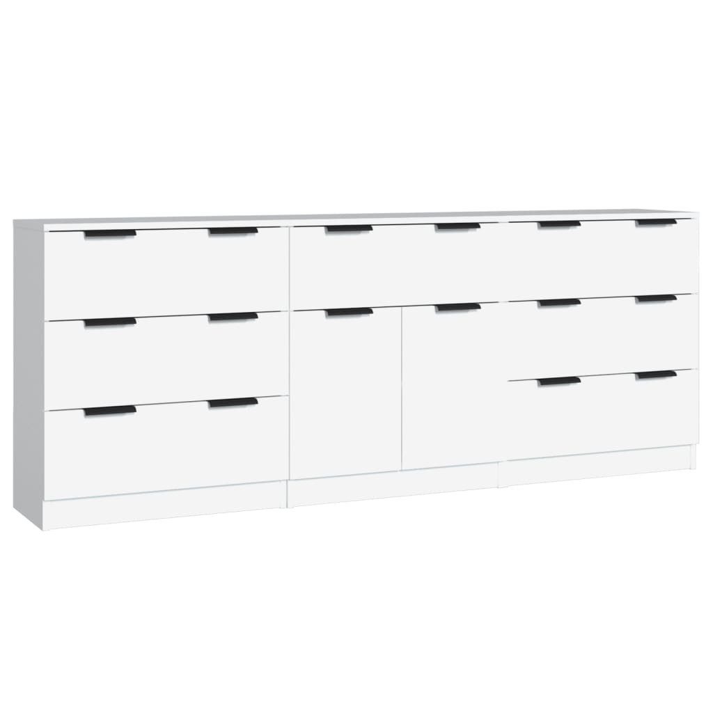 vidaXL Sideboard NA 3-tlg Sideboard Weiß Spanplatte Kommode Türen Schubladen