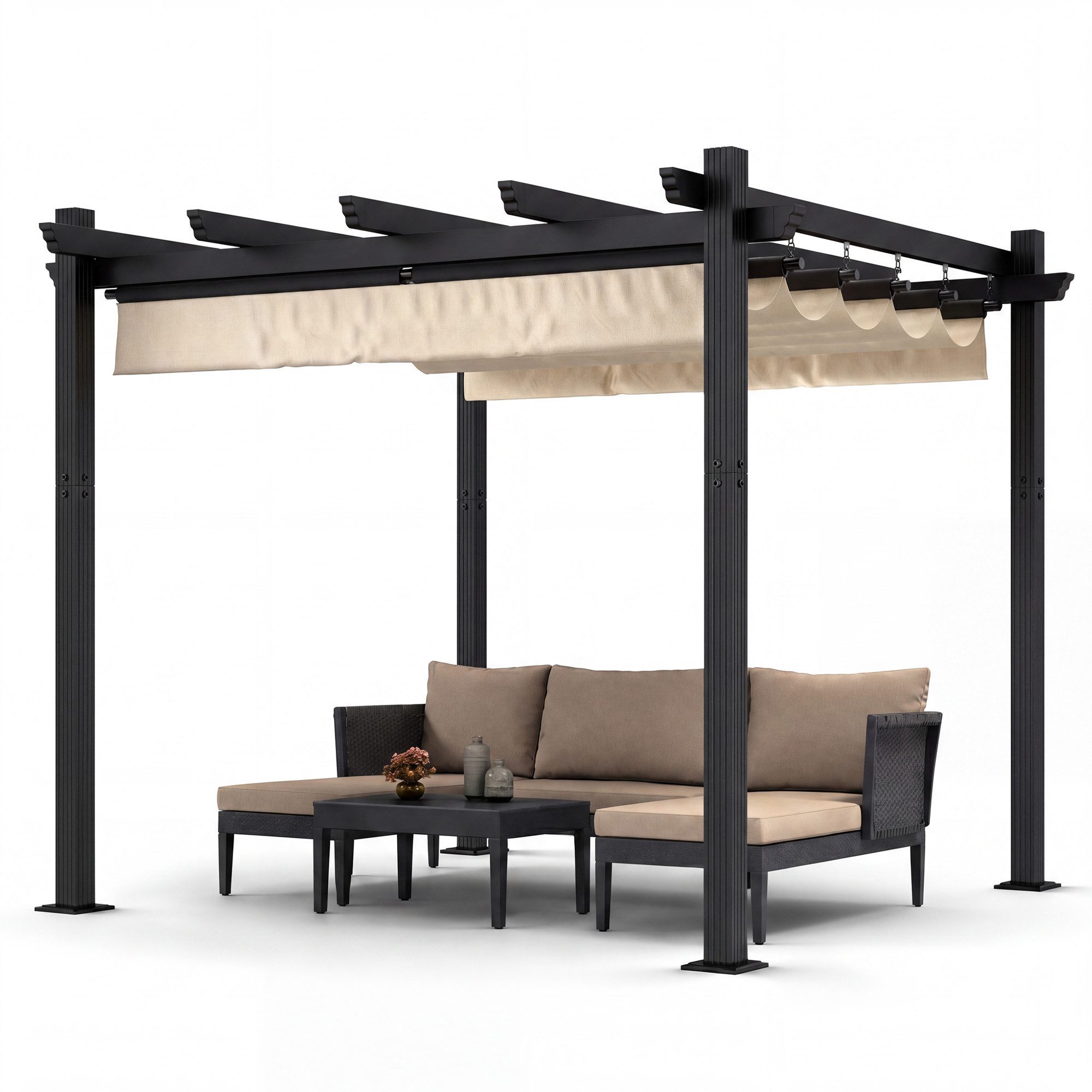 HOMALL Pavillon Pergola 3x3/3x4m Gartenpavillon Pavillon mit Aluminiumrahmen, (Terrassenüberdachung mit Magnetbefestigung für Garten), Manuell verstellbares Schiebedach