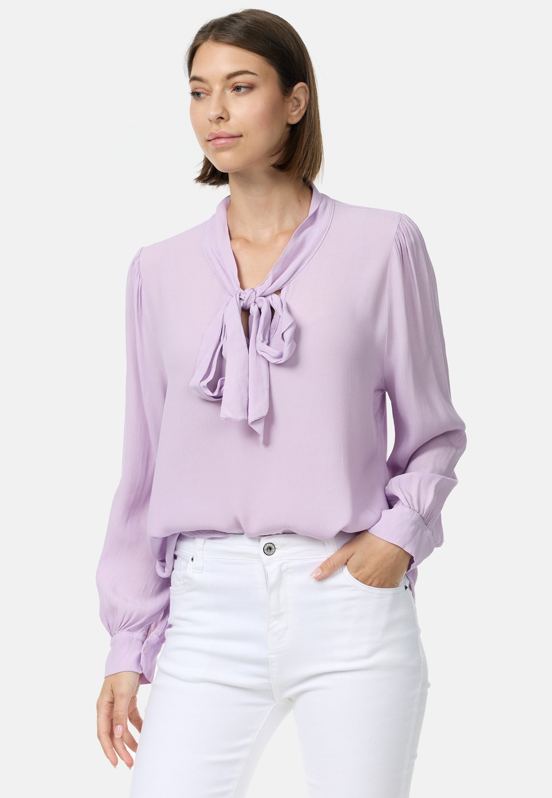 Rayshyne Crepebluse PM62 (Stilvolle Business Crepe Bluse mit Schleife) Perlmuttknöpfe