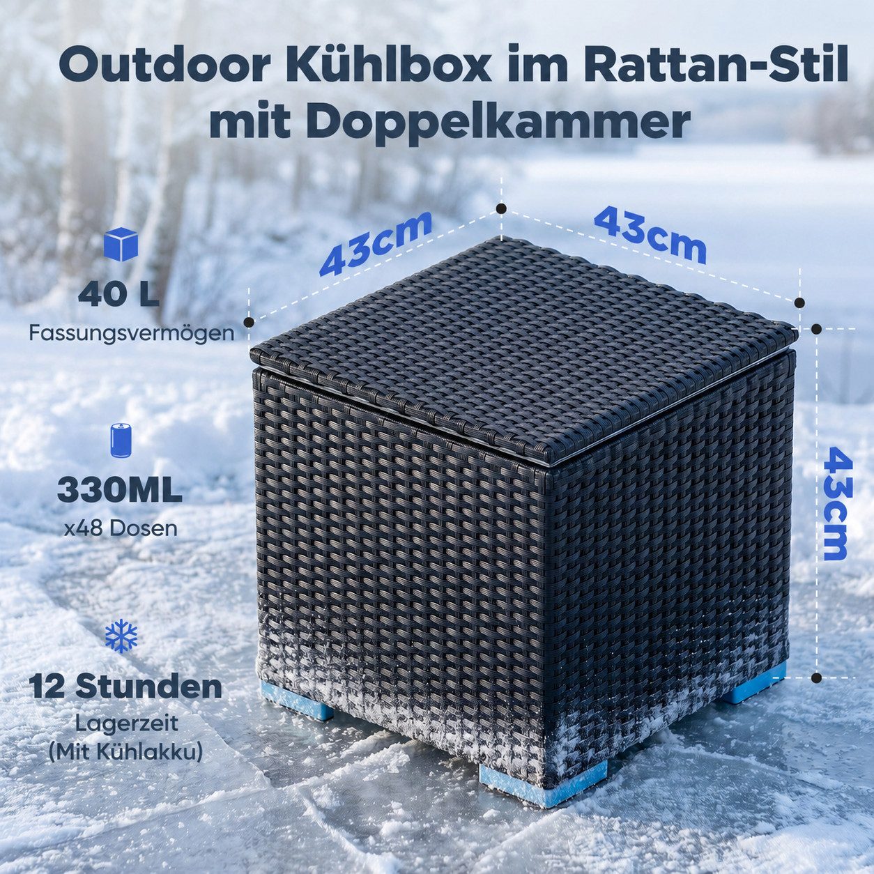 Huracan Gartentisch Cool Bar mit Kühlbox,Getränkekühler Cocktailtisch & Beistelltisch, (Wetterfest Outdoor Getränketisch mit Eisbox Kühlfunktion), Ø40 cm für Garten Terrasse Balkon Pool BBQ Camping