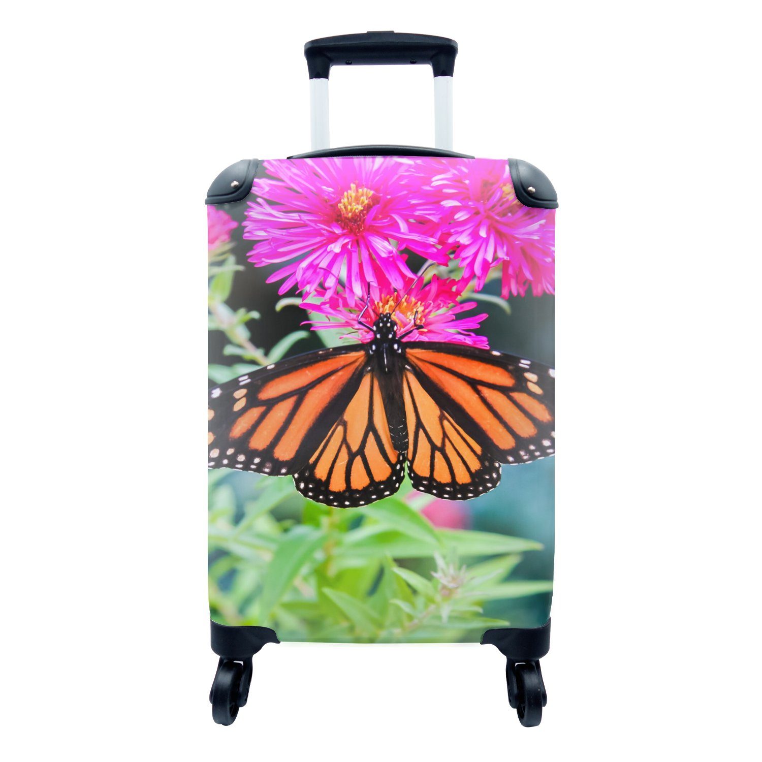 Rollen, für mit Trolley, 4 Reisetasche Blume, rollen, MuchoWow - Schmetterling Handgepäckkoffer Botanisch Handgepäck Ferien, Reisekoffer -