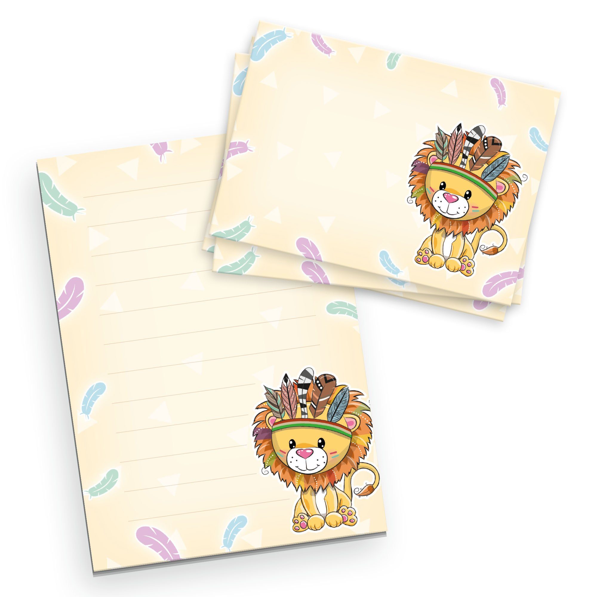Briefpapier-Set 50 A5 20 Briefpapier-Block für mit DIN Briefpapier Post, Brief, Kreative Löwe Kinder Feder Set Schreiben mit Linien, inkl. Umschlägen, Blatt, Briefpapier