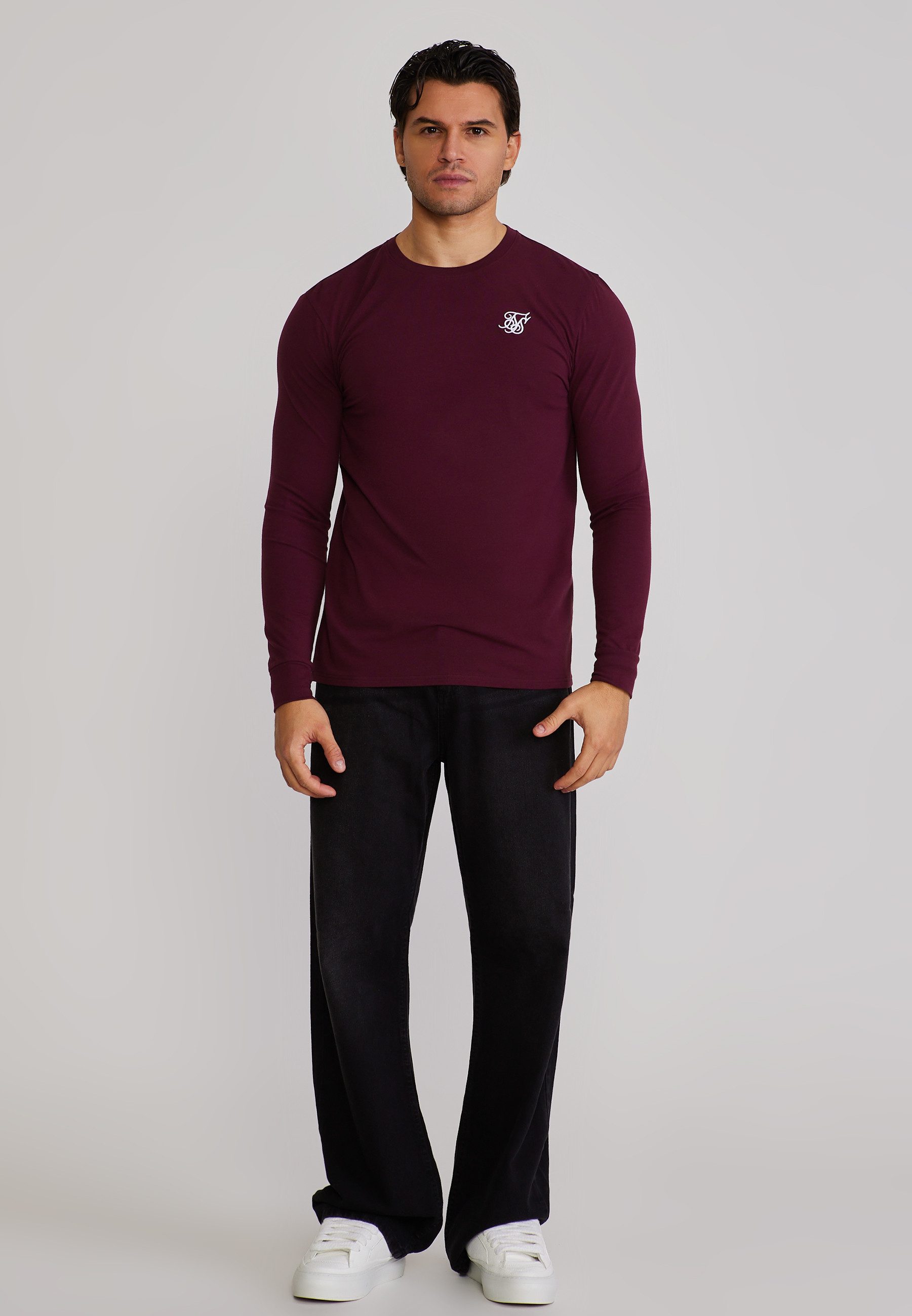 Siksilk T-Shirt SikSilk Herren Burgunderrot Essentials LS T-Shirt