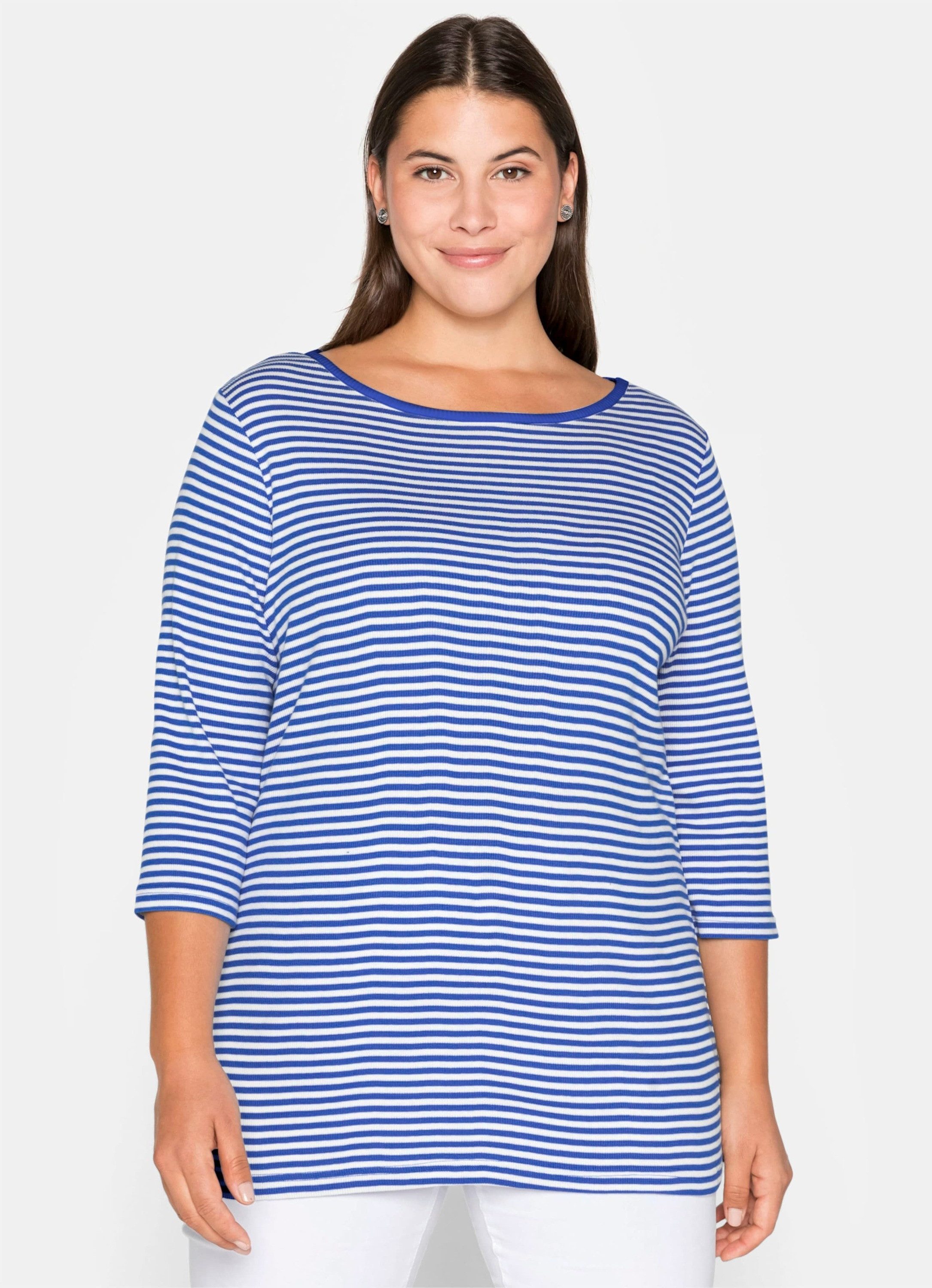 Sheego T-Shirt 3/4-Arm-Shirt 3/4-Arm aus Rippware mit garngefärbten Ringeln günstig online kaufen