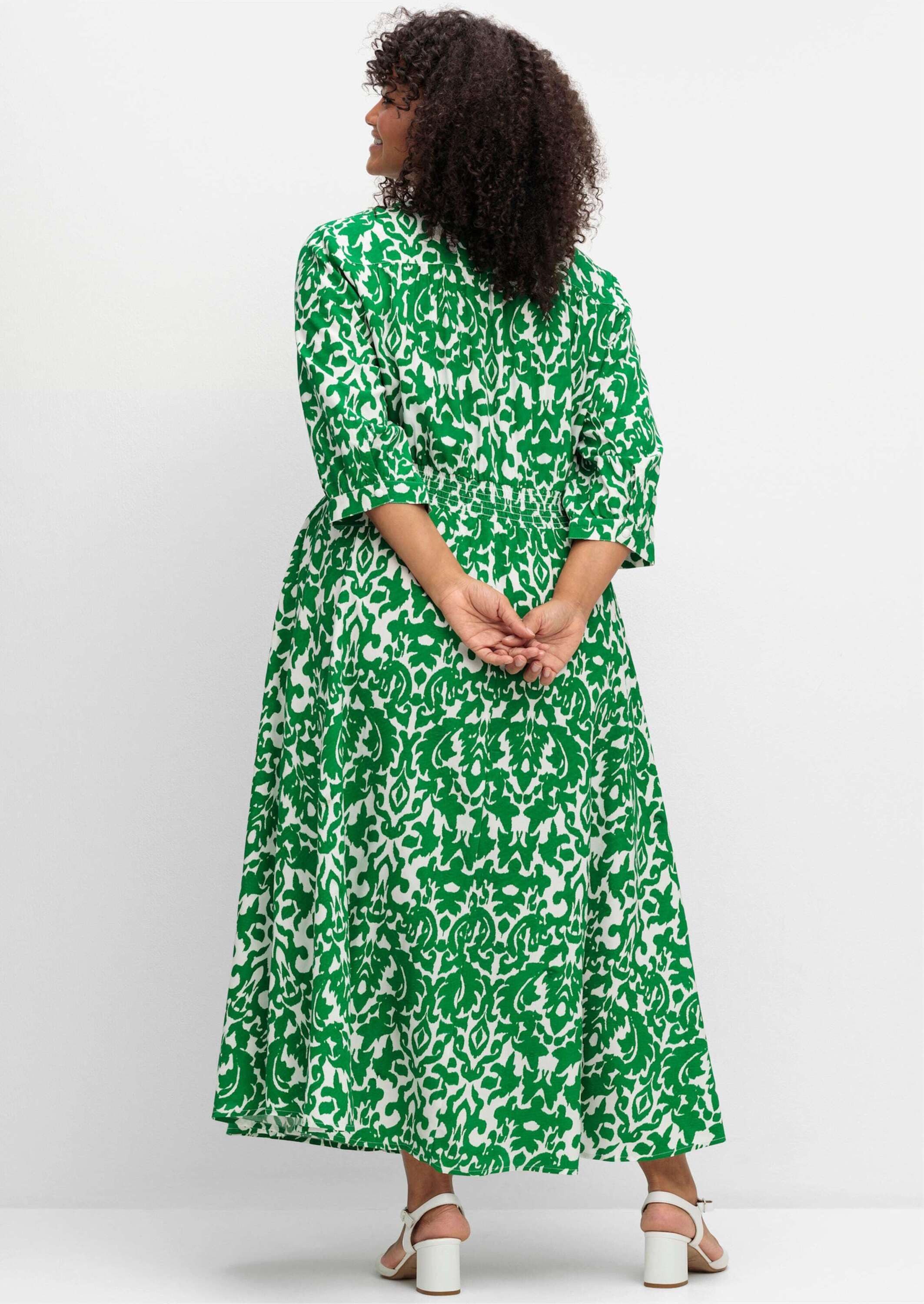 sheego by Joe Browns Etuikleid Druckkleid 3/4-Arm mit Punkteprint und gesmokter Taille