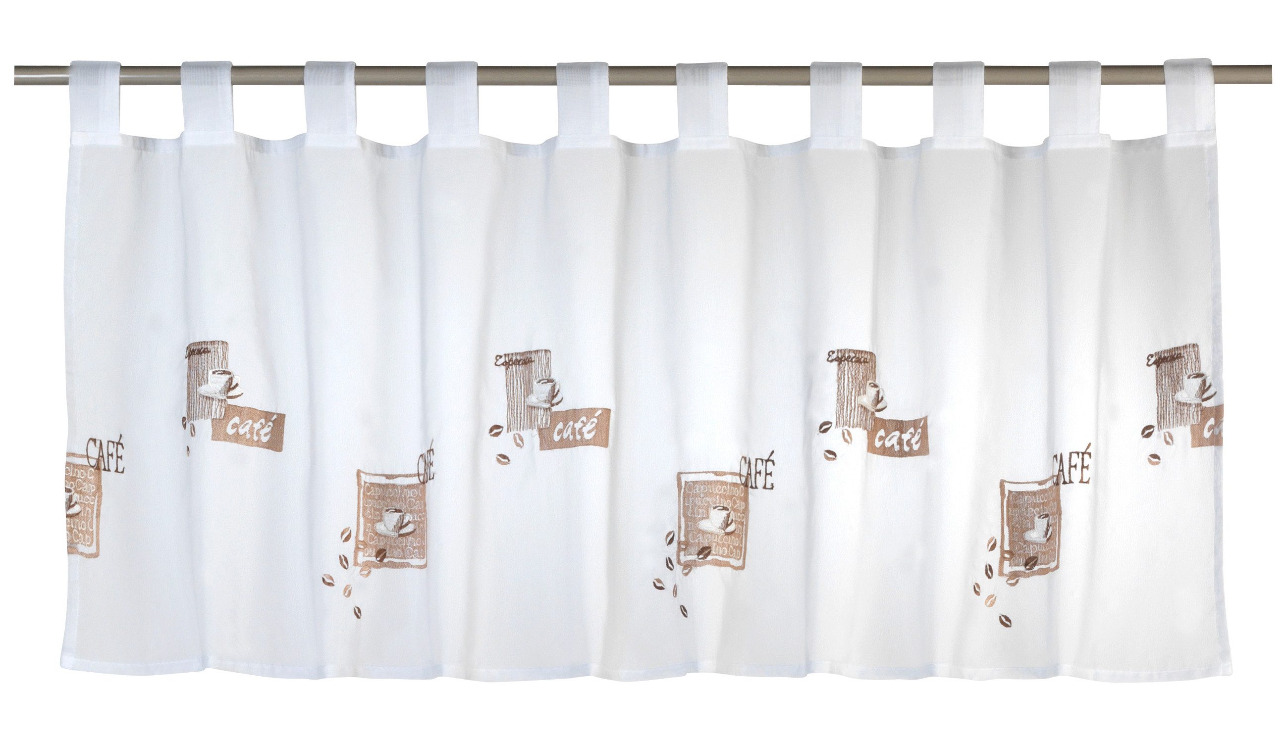 ELBERSDRUCKE Scheibengardine Bistrogardine Cafe weiß-braun transparent 48x1 günstig online kaufen
