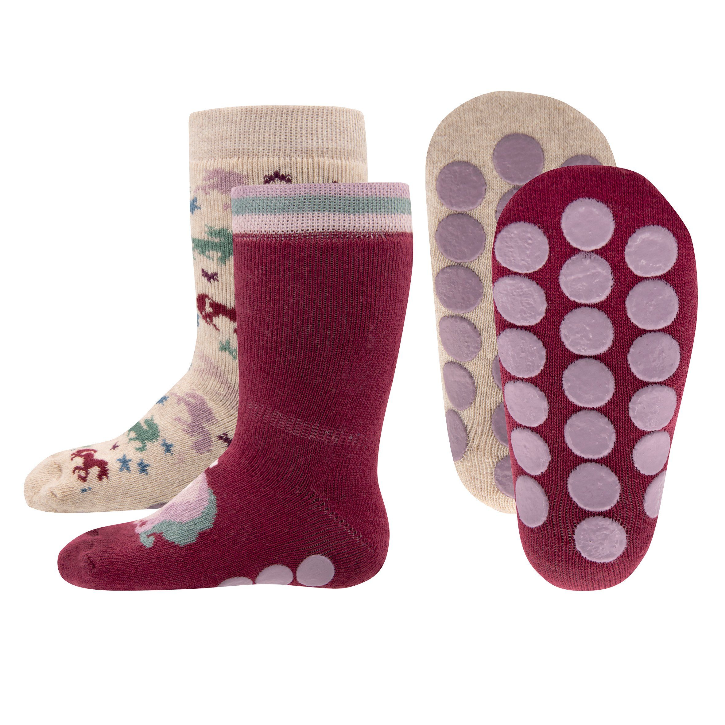 ABS-Socken Ewers Stoppersocken 2er Pack ABS-Socken Krabbelsocken Einhorn marone