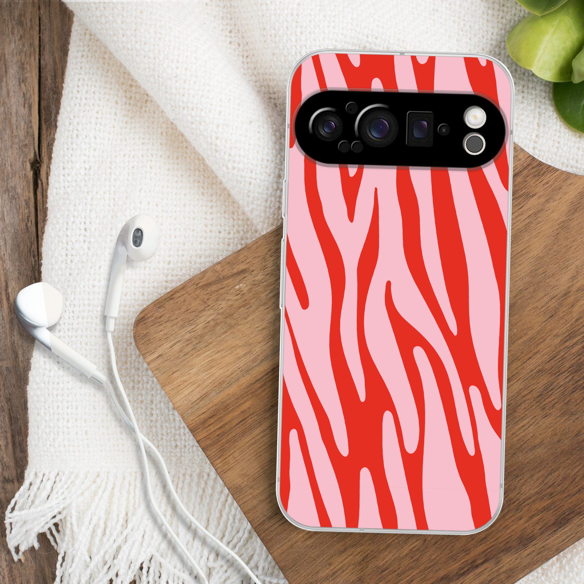 MuchoWow Handyhülle für Google Pixel 9 Pro Zebramuster - Rosa - Rot - Tiermuster, Phone Case, Silikon, Schutzhülle Dünn