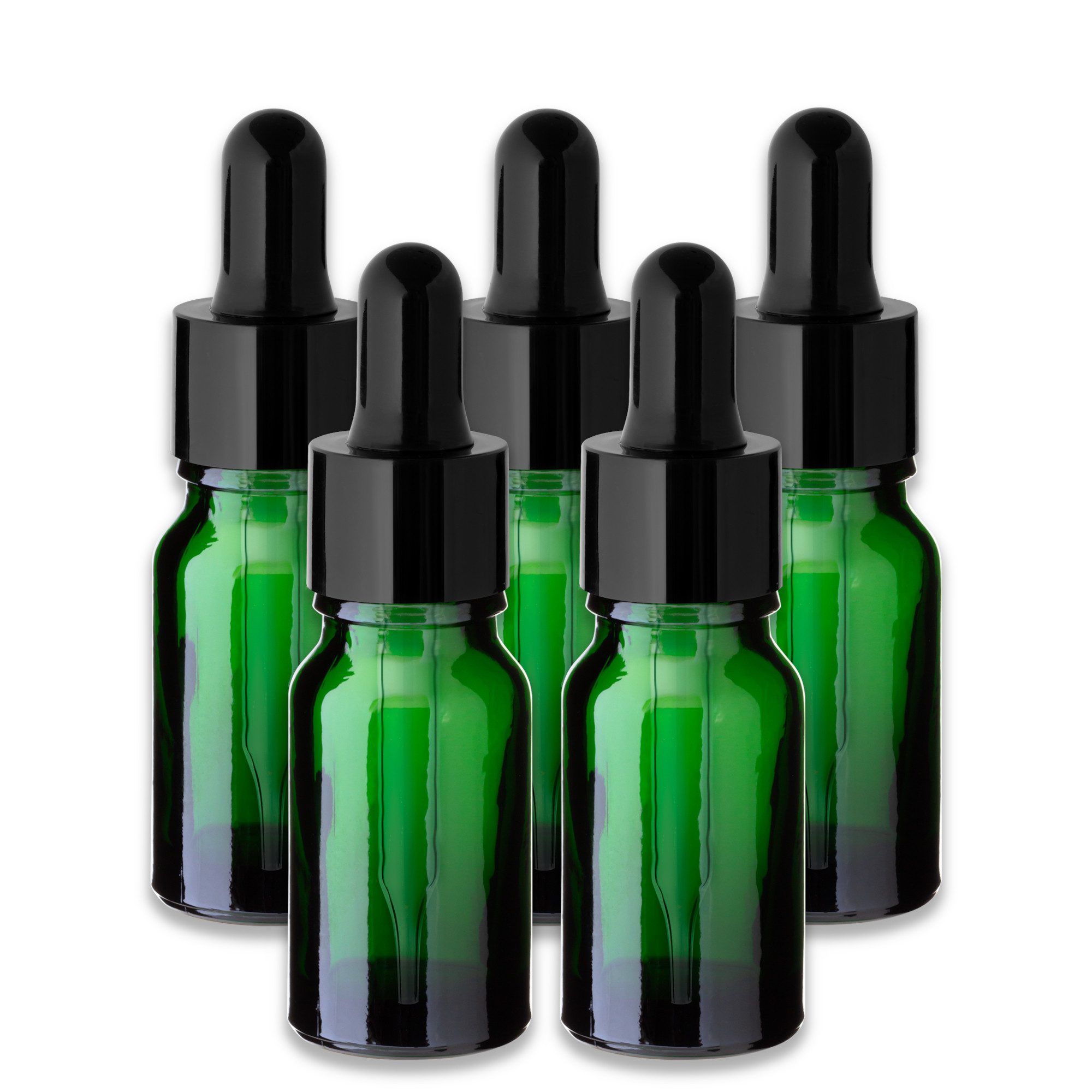 CK Verpackung GmbH Pipettenflasche 5x Grüne Glasflasche 10 ml mit schwarzer Pipette – leeres Fläschchen (Set x5)