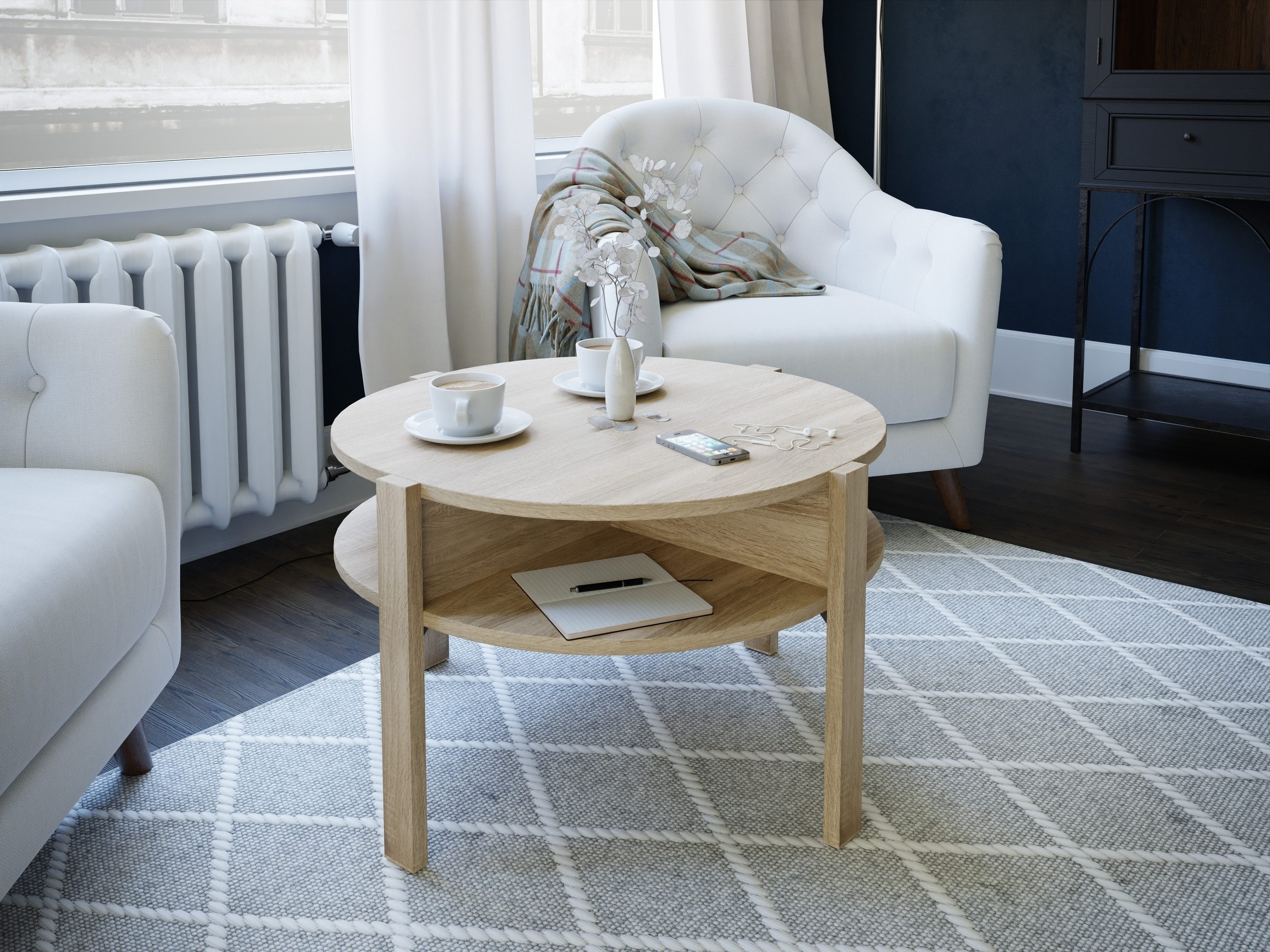 freiraum Couchtisch TOBAGO, in Sonoma Eiche rund - 74,4x45,5x74,4cm (BxHxT)