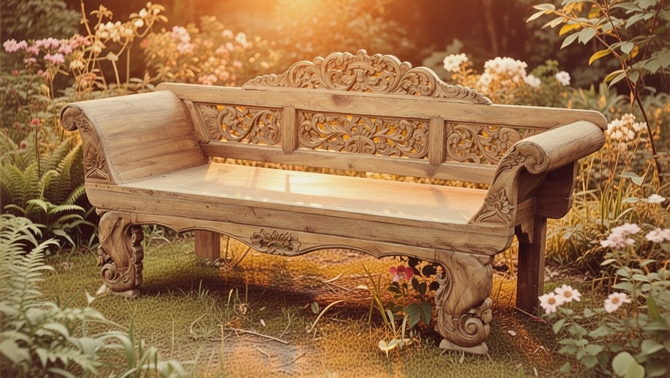 JVmoebel Gartenbank Elegante Holzbank im klassischen Design für Garten Terrasse