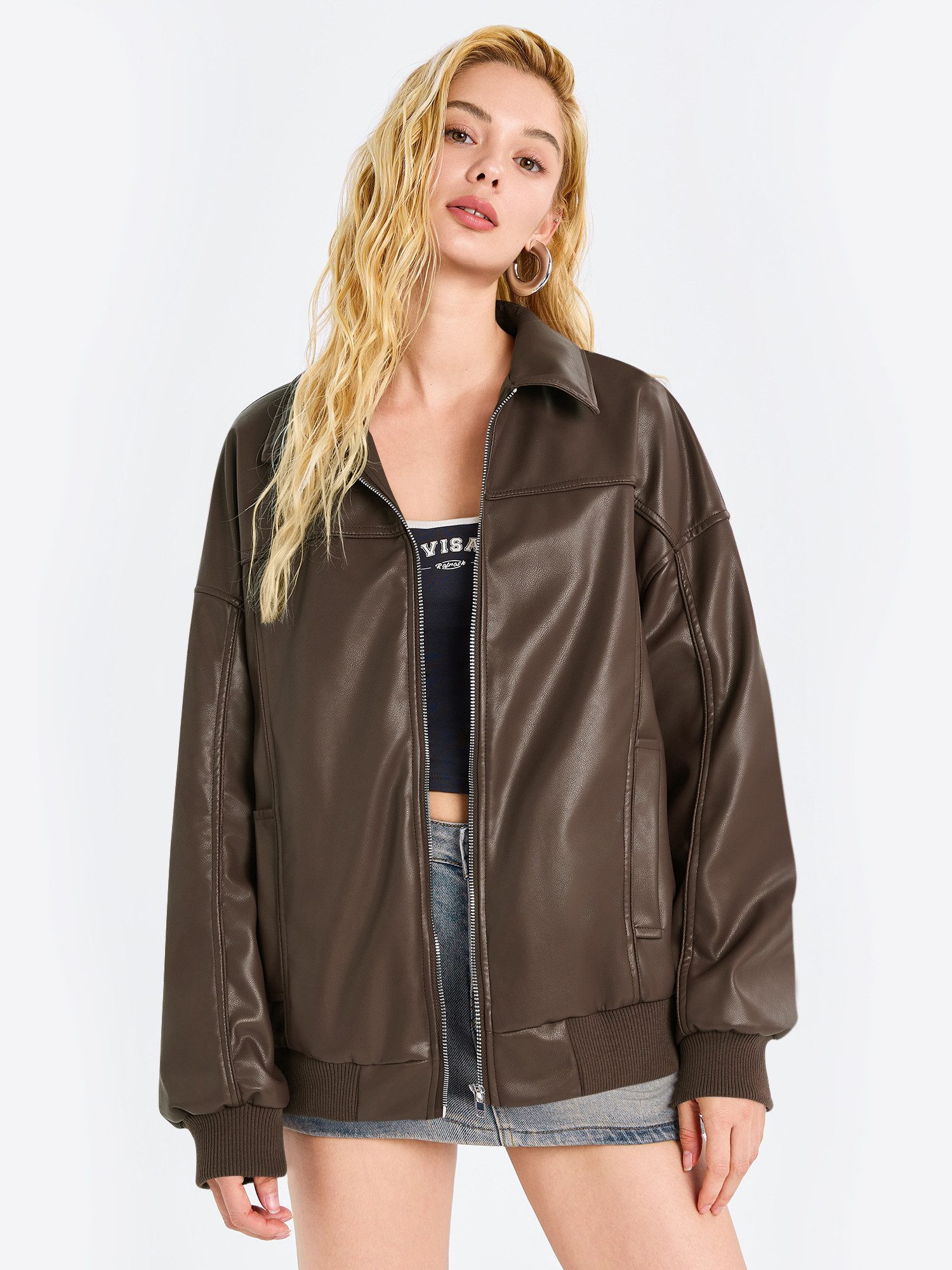 Imily Bela Lederjacke Damen Lässige Motorradjacken (Packung, 1-St., 1per-Pa günstig online kaufen