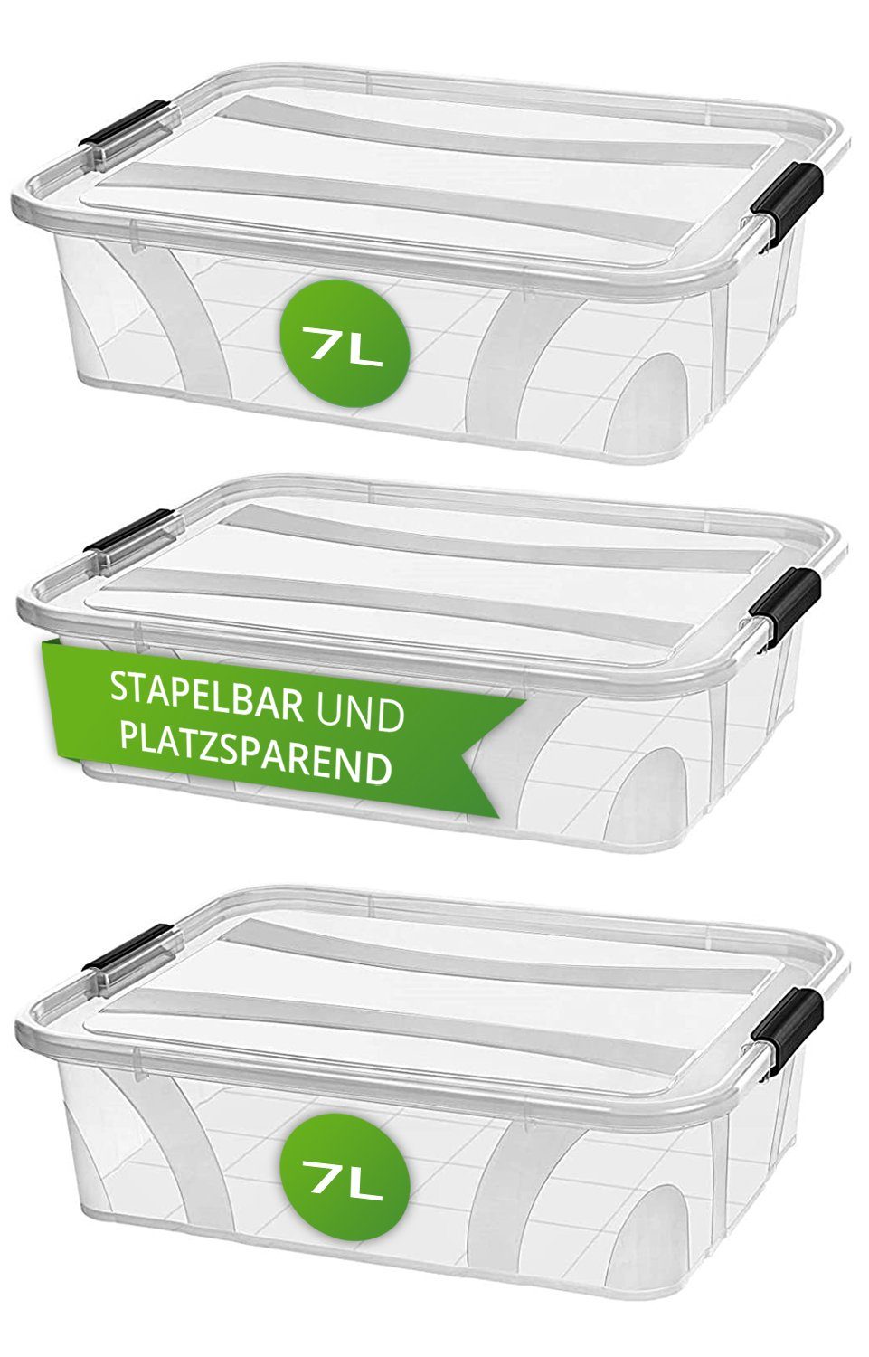 astor24 Aufbewahrungsbox Aufbewahrungsbox mit Deckel Kunststoffboxen Box  Kisten Stapelboxen (Spielzeugbox, 3 St), Größe 7 Liter bis 80 Liter  Plastikbox Aufbewahrung Regalbox