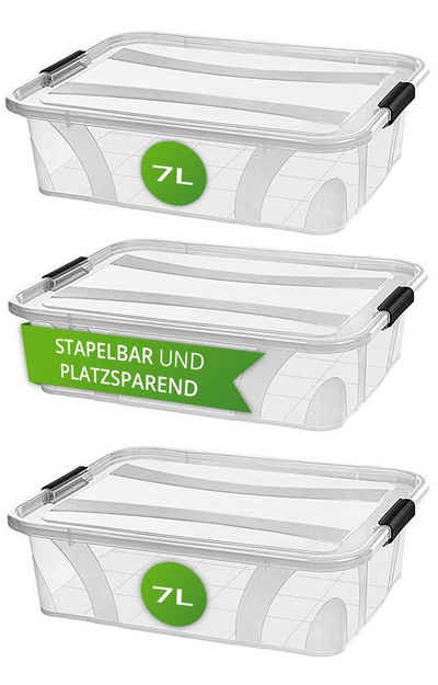 astor24 Aufbewahrungsbox Aufbewahrungsbox mit Deckel Kunststoffboxen Box Kisten Stapelboxen (Spielzeugbox, 3 St), Größe 7 Liter bis 80 Liter Plastikbox Aufbewahrung Regalbox