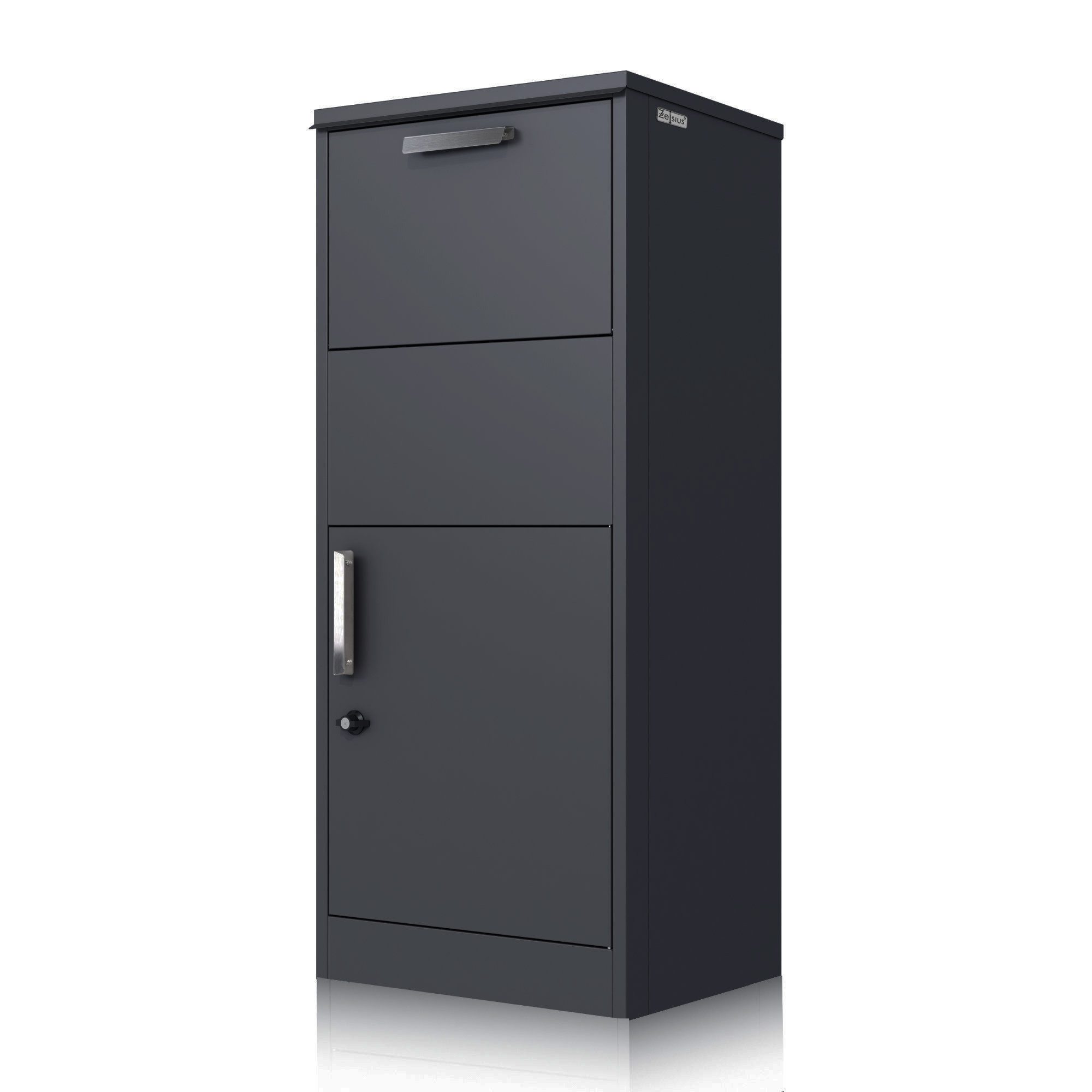 Zelsius Paketbriefkasten Jupiter, pulverbeschichteter Stahl, RAL7016 mit Diebstahlsperre (1x Paketbriefkasten, Montagematerial)