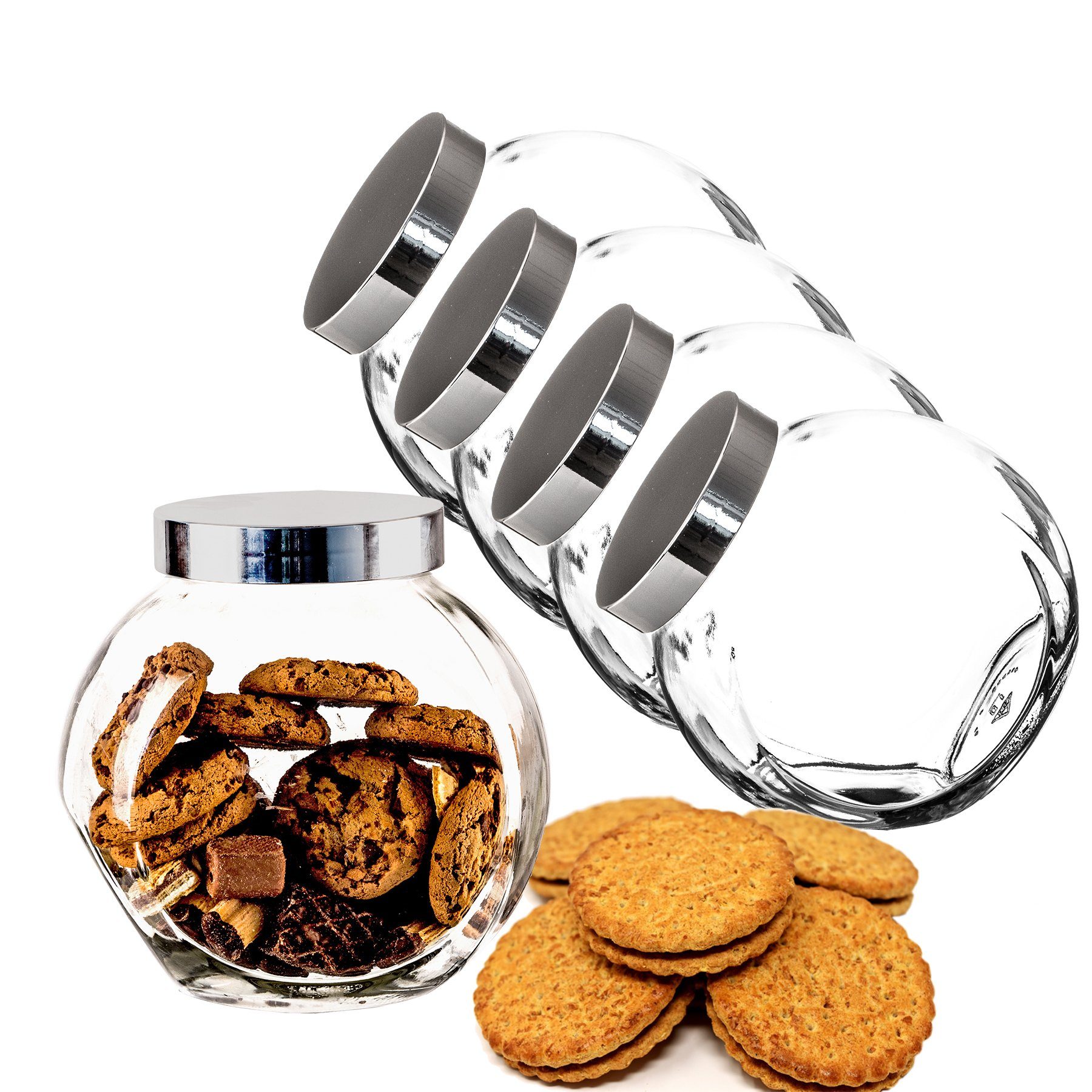 BigDean Einmachglas 4x 2L Bonbonglas mit Schraubdeckel Candy-Glas groß Made in Germany, Glas, (Set, 4-tlg., Candyglas mit Deckel), Großes Volumen, Schraubdeckel, 45°winkel aufstellbar