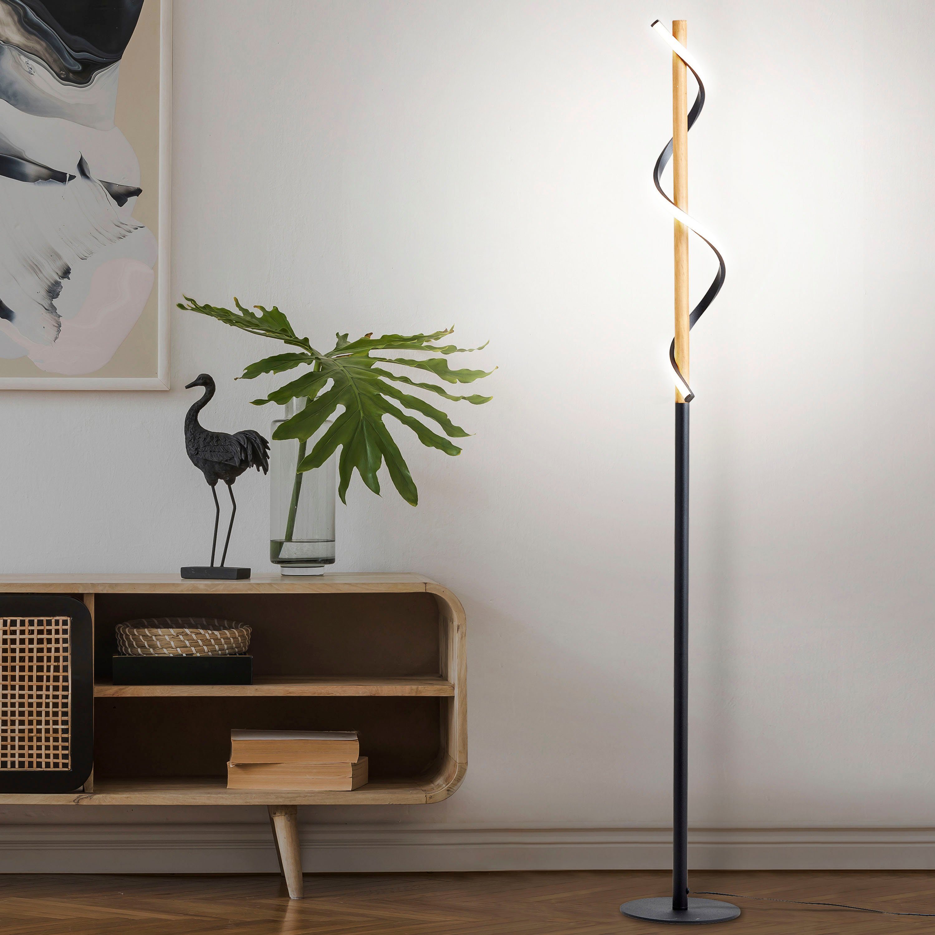Home affaire Stehlampe Amanlis, Holz LED warmweißes fest 2400 Metall 150 Licht, Höhe, Kunststoff / cm / integriert, Warmweiß, Lumen