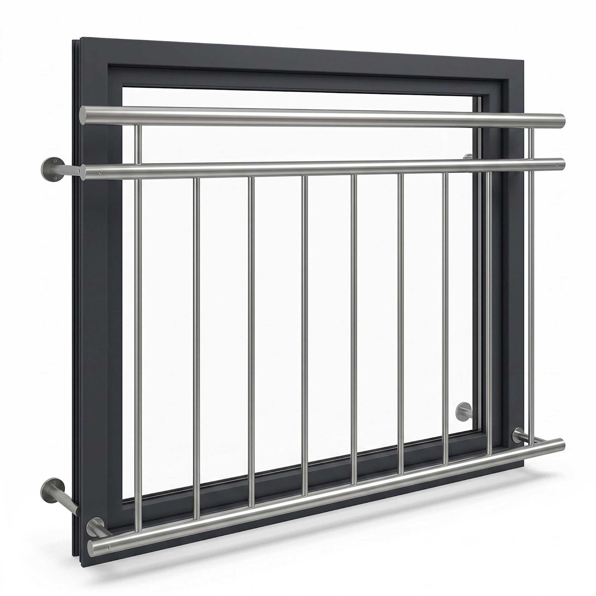 Mucola Brüstungsgeländer Balkongeländer Fenster Geländer Edelstahl Silber V2A Handlauf, 128 cm Länge, 90 cm Höhe, Stück, Premium-Geländer, V2A Edelstahl
