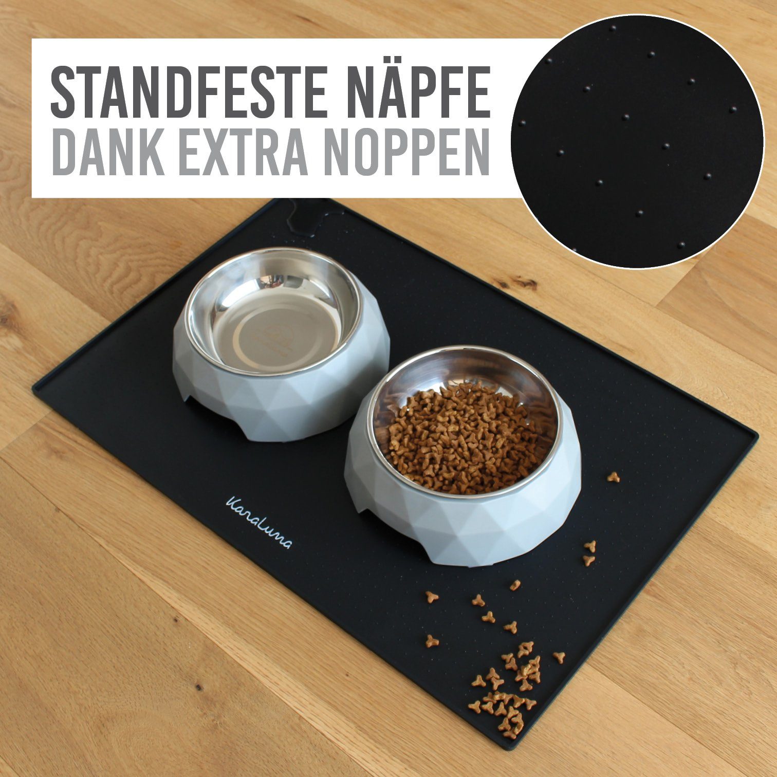 KaraLuna Futternapf Napfunterlage aus Silikon I Futtermatte Hundenapf Unterlage Katzennapf, Silikon-Napfunterlage