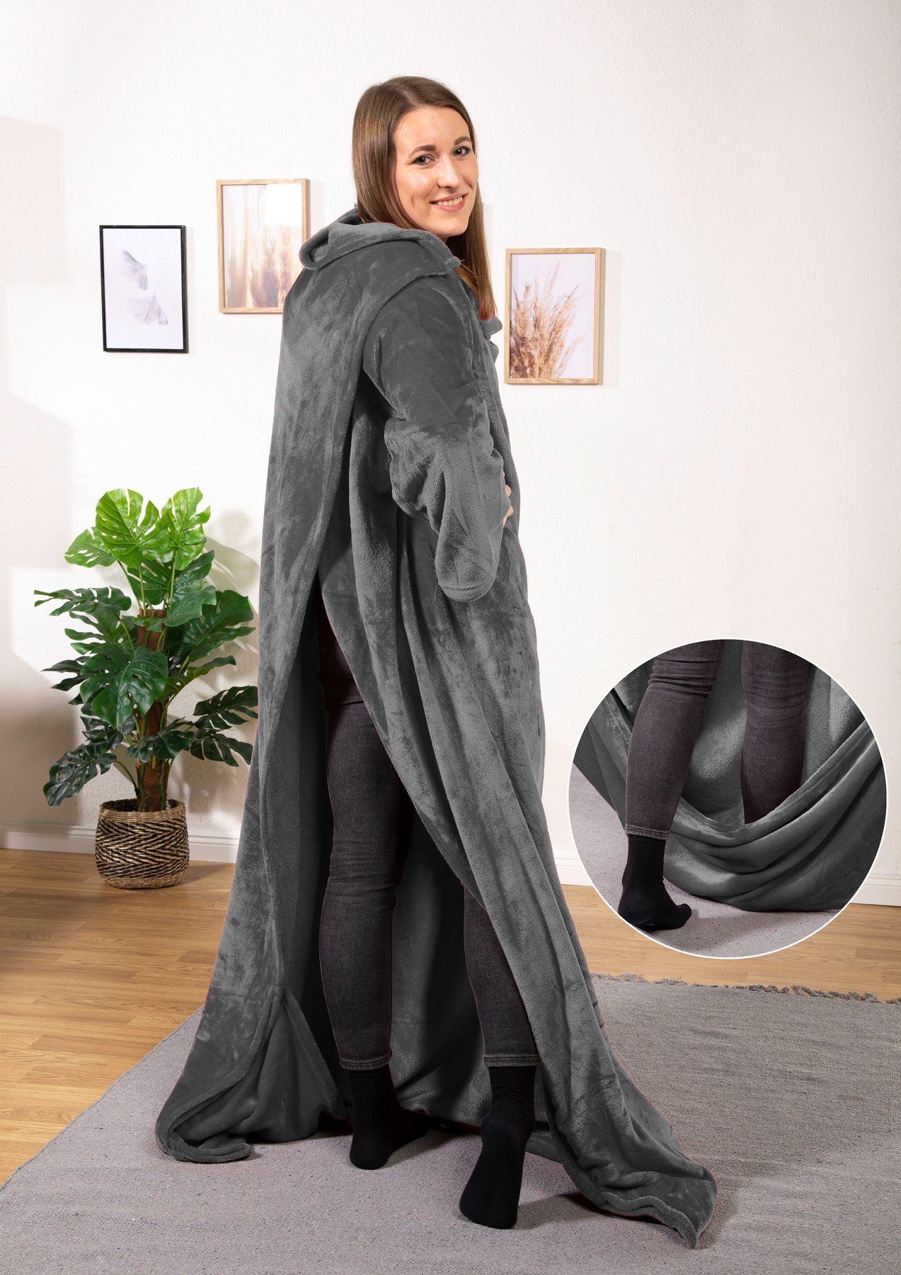 Wohndecke tragbare Ganzkörperdecke Kuscheldecke Ärmeldecke, heimtexland, flauschige Ärmel Decke I Soft Flanell I Geschenk Wohlfühlen – Bild 3 von 5