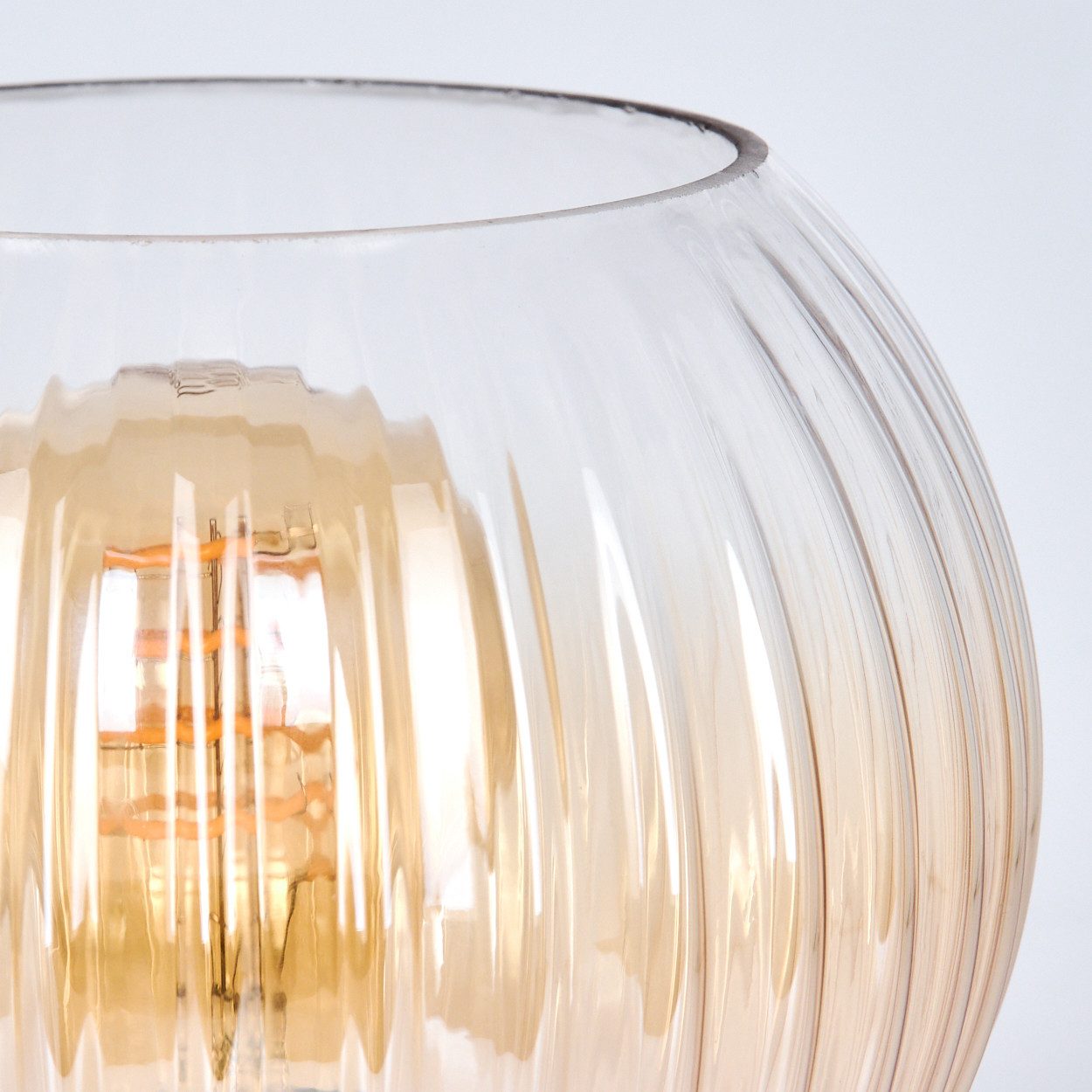 hofstein Tischleuchte Tischlampe aus Metall/Riffelglas in Schwarz/Bernsteinfarben/Klar, ohne Leuchtmittel, Leuchte im Retro/Vintage-Design mit Glasschirm (15 cm), 1 x E14