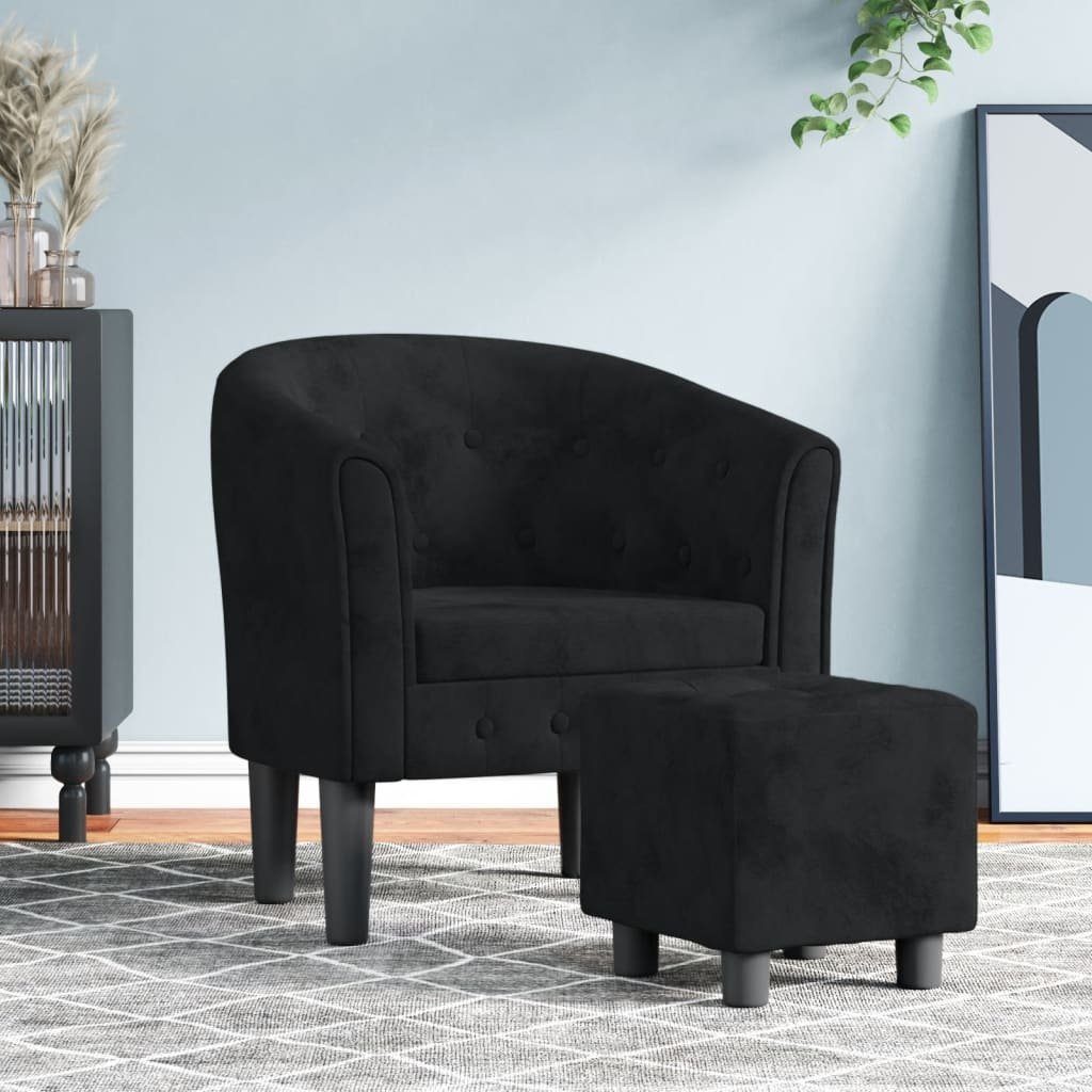vidaXL Sessel Clubsessel mit Fußhocker Schwarz Samt (1-St)
