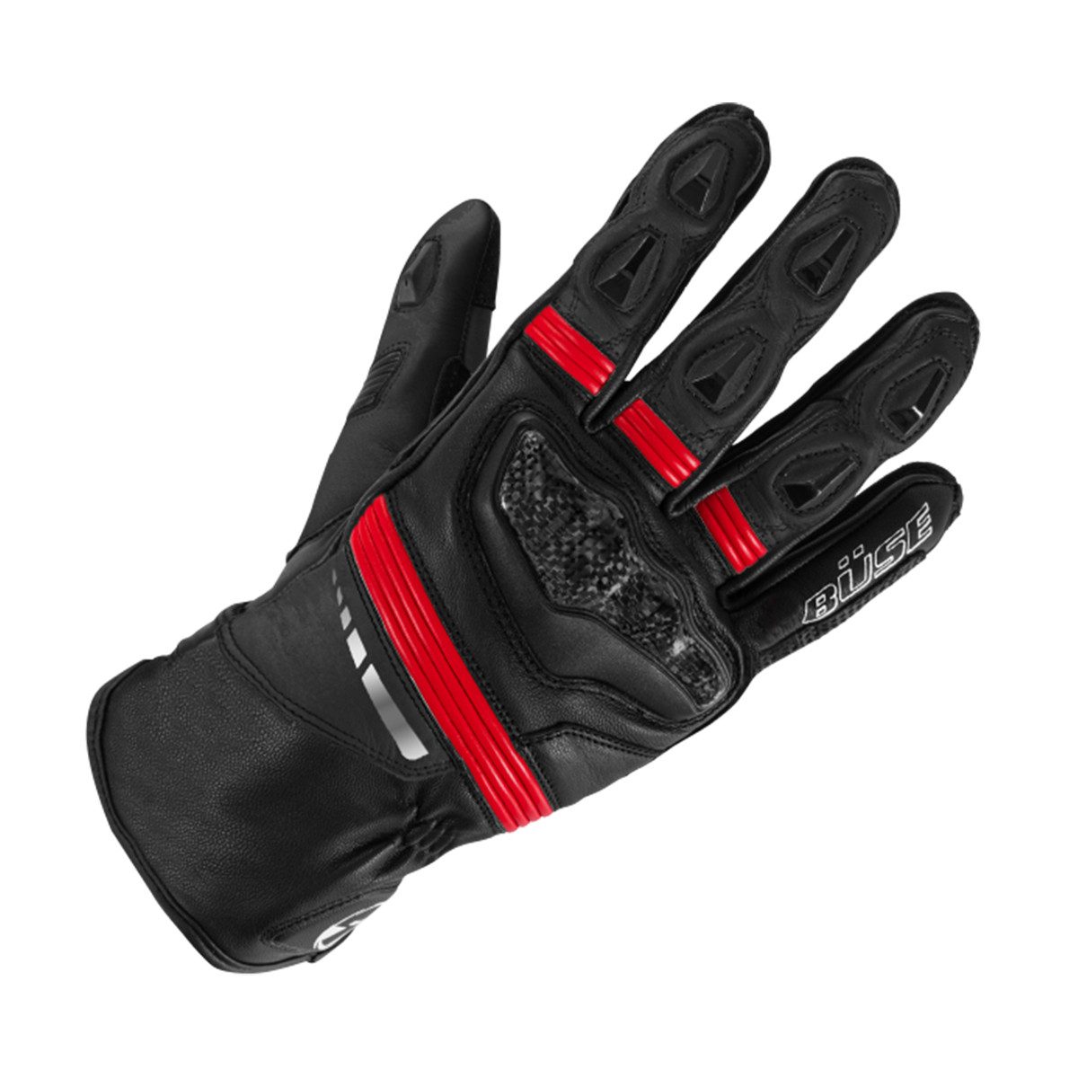 Büse Motorradhandschuhe Büse Escape Motorradhandschuhe schwarz rot Lederdopplung, Klettverschluss, Reflexelemente.