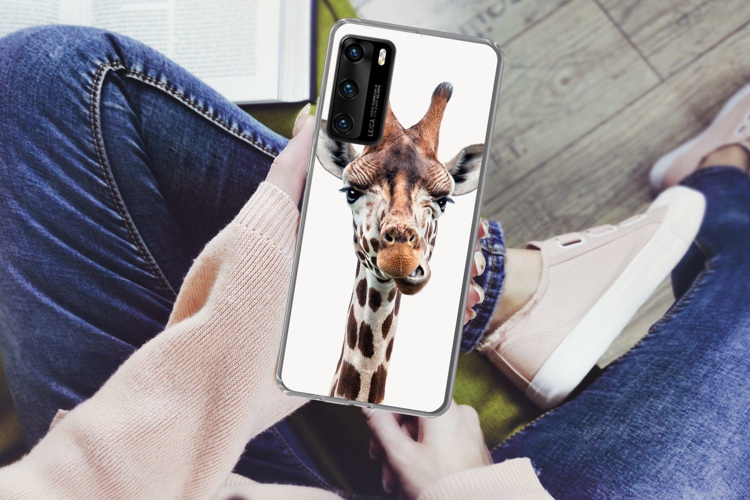 MuchoWow Handyhülle für Huawei P40 Jungen - Giraffe - Tiere - Kopf - Porträt - Kind - Mädc, Handy Case, Silikon, Bumper Case Dünn