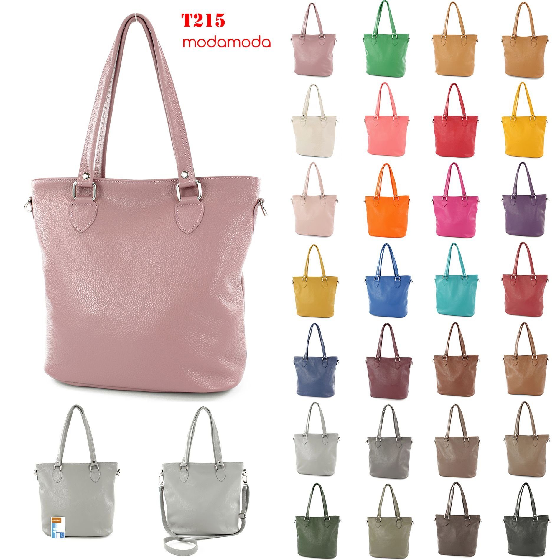 in Rosabeige de modamoda Echtleder Handmade Schultertasche T215, Italy