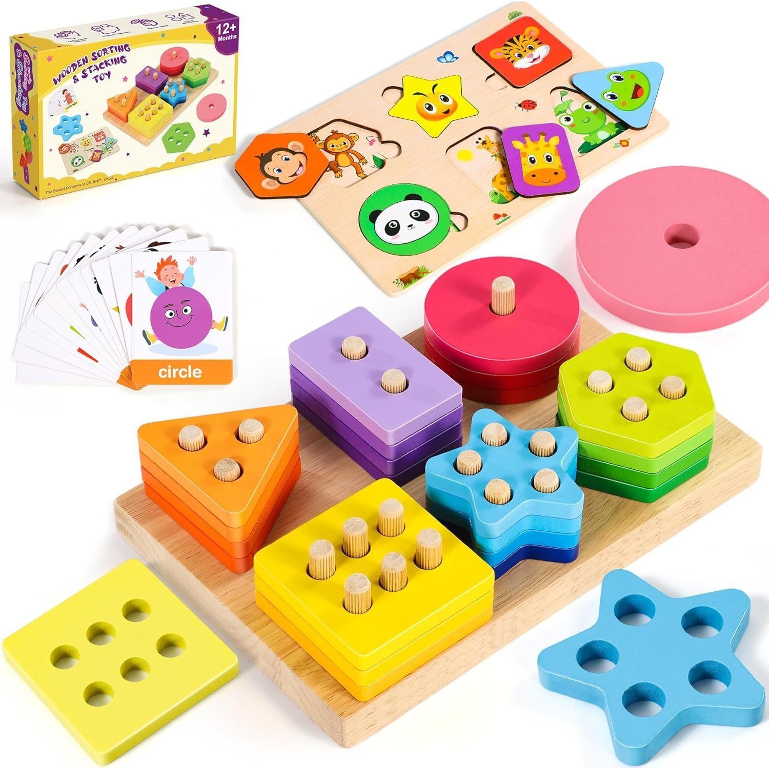 Lernspielzeug Spielzeug ab 1 Jahr - Steckpuzzle Holzpuzzle Baby 6 9 Monate