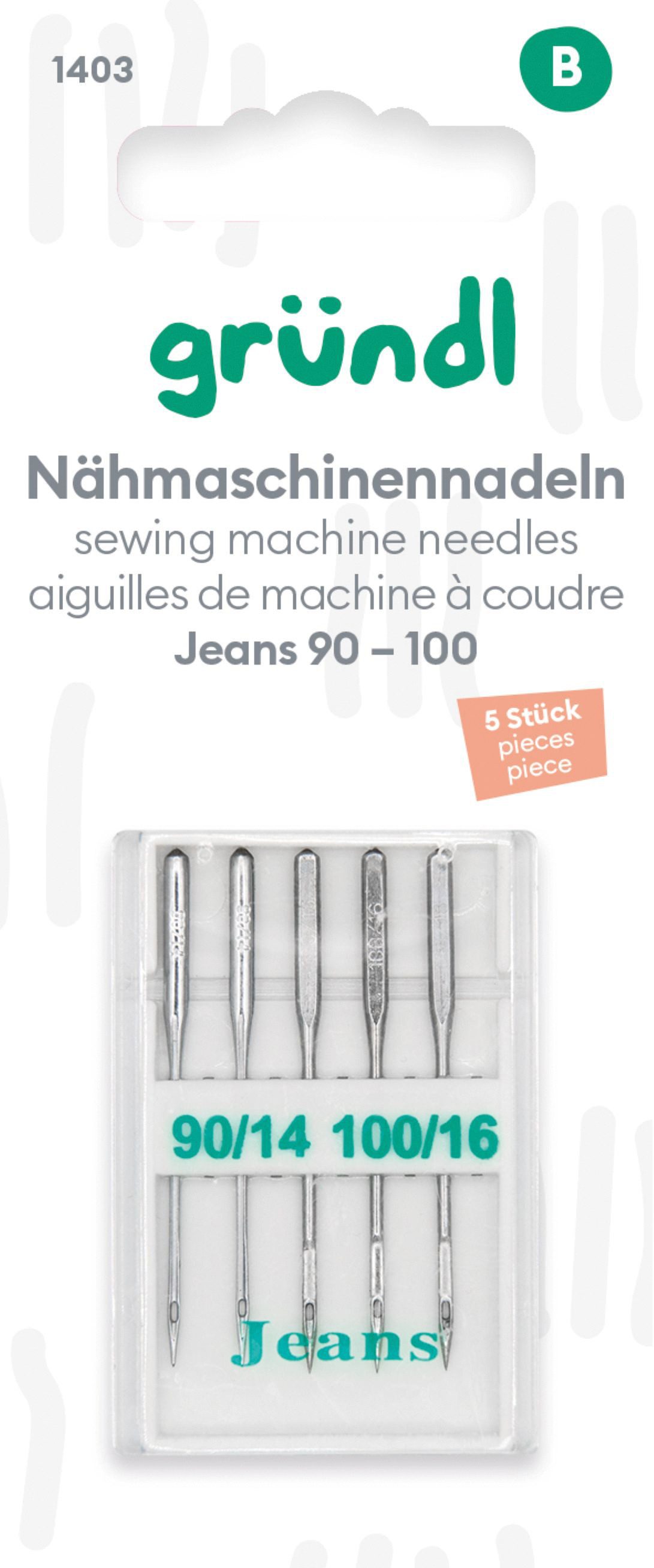 Gründl Nähnadeln Nähmaschinennadeln, No. 90 - 100 5 Stück