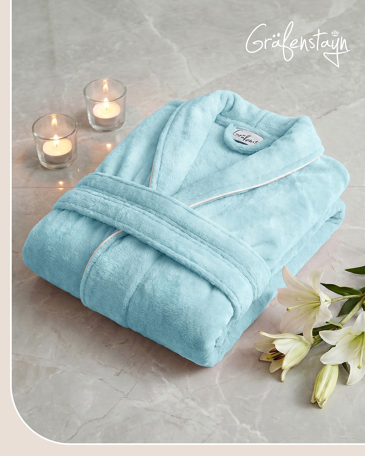 Gräfenstayn Damenbademantel Bademantel Damen flauschig Kapuze Kuschelfleece leicht kurz, warm & kuschelig, Knielang, Fronttaschen, Gürtel, S-XXL – Bild 2 von 5
