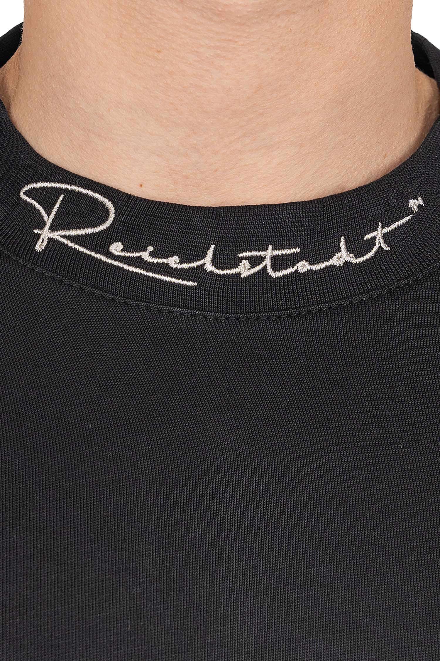 Schwarz Reichstadt 23RS041 Kragen Kurzarm (1-tlg) mit T-shirt Oversize-Shirt am Casual Stitching