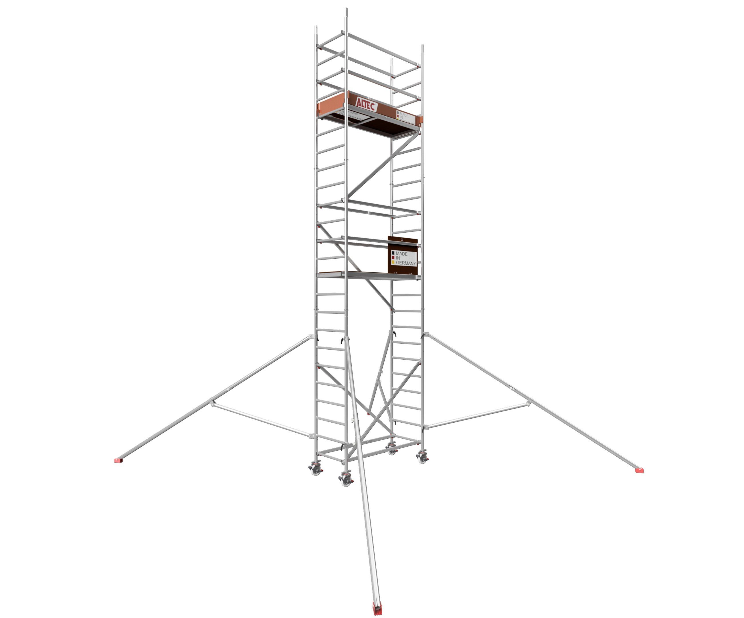 ALTEC Aluminium Fahrgerüst Rollfix 2.0 mit Ø150mm Rollen & Dreieckausleger, Made in Germany, maximale Arbeitshöhe 10 Meter